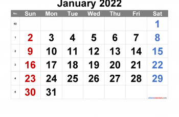Free Printable January 2022 Calendar as PDF and high resolution PNG image