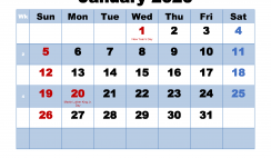 Free Printable January 2020 Calendar with Holidays