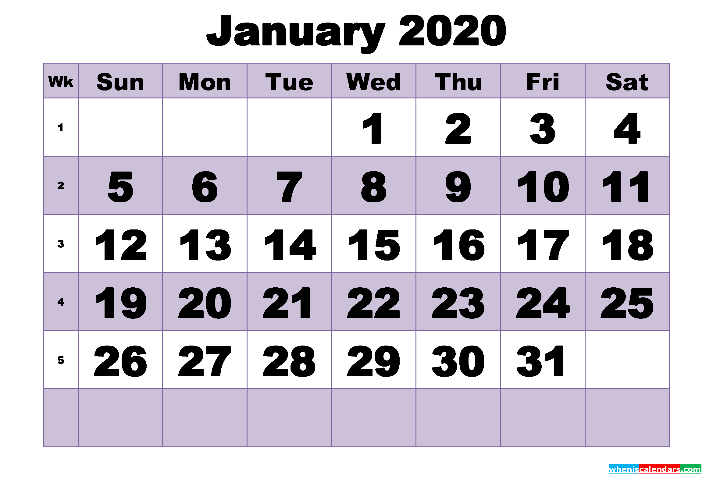 Free January 2020 Printable Monthly Calendar Template