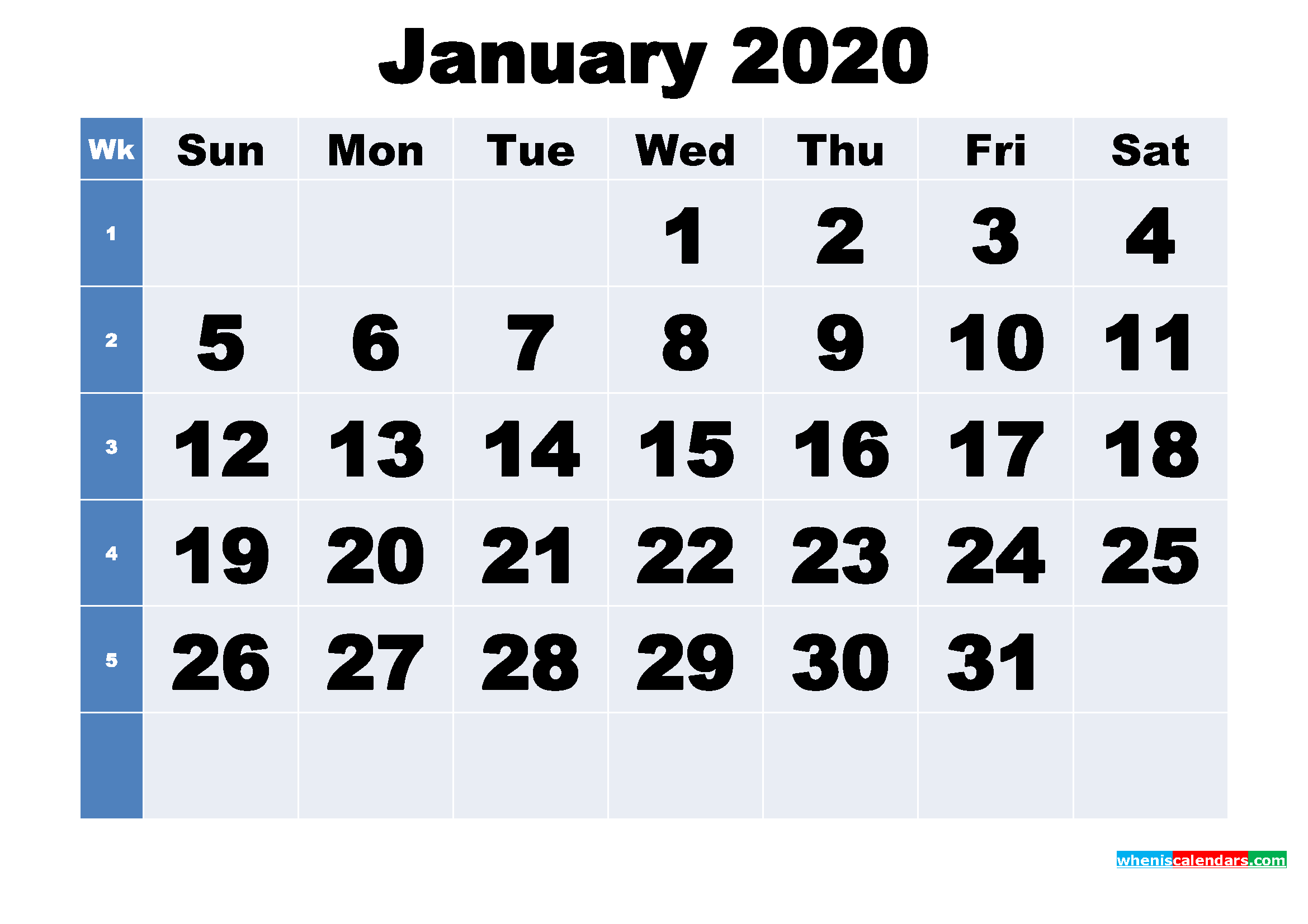 Free Printable January 2020 Calendar Template Word, PDF