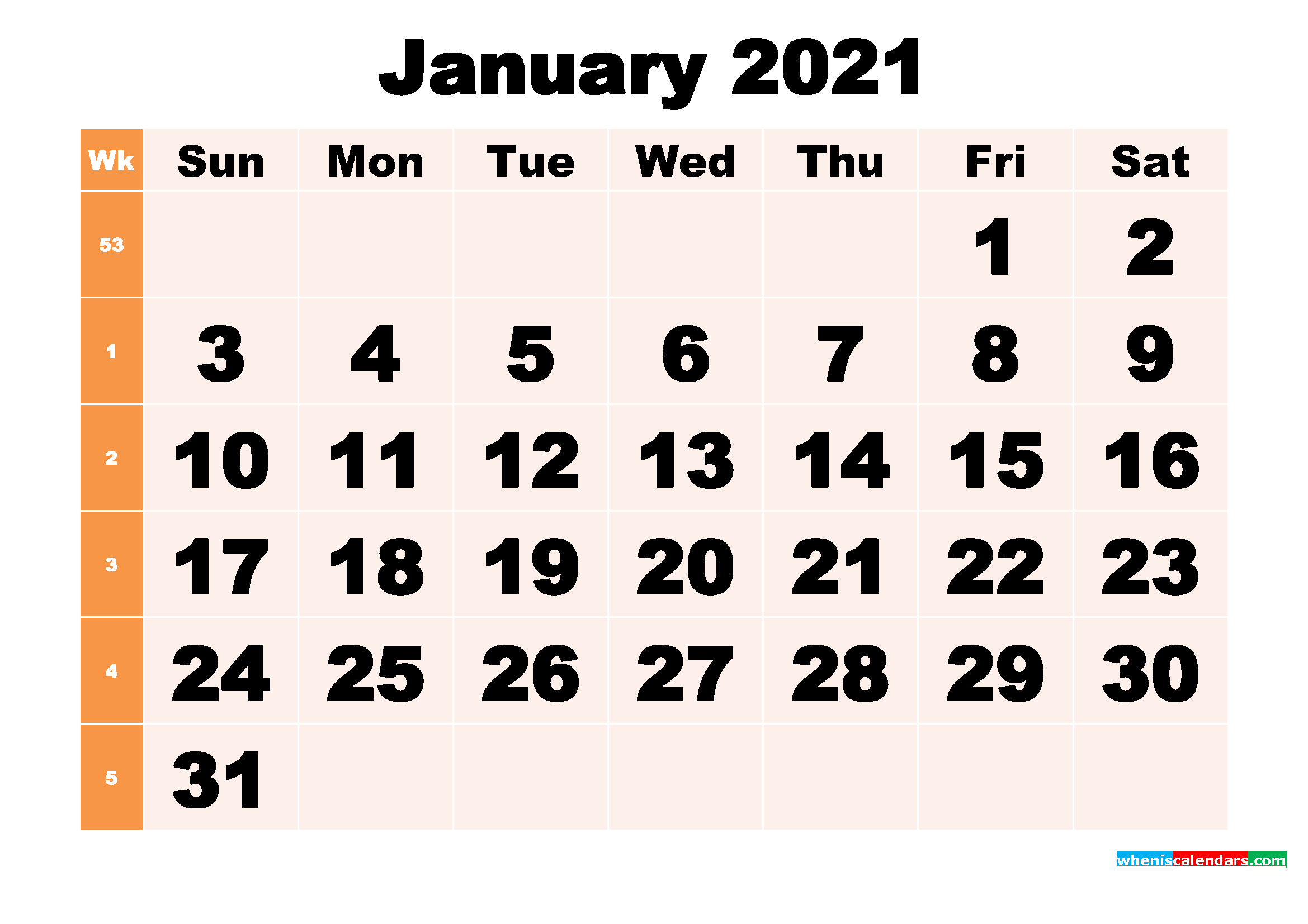 Free Printable January 2021 Calendar Template Word PDF