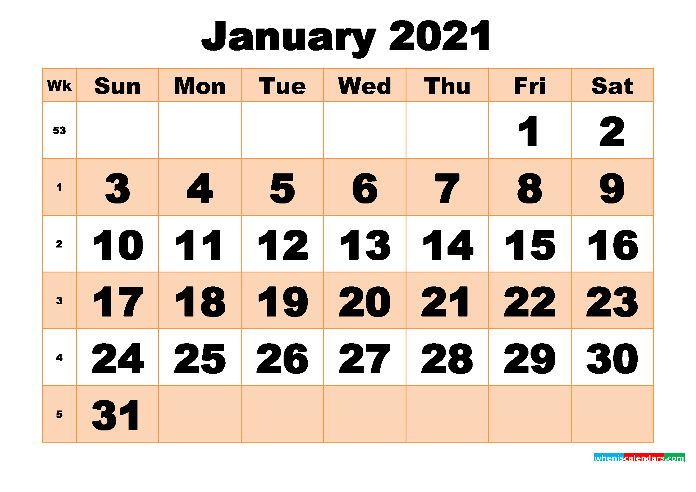 Free Printable January 2021 Calendar Template Word, PDF