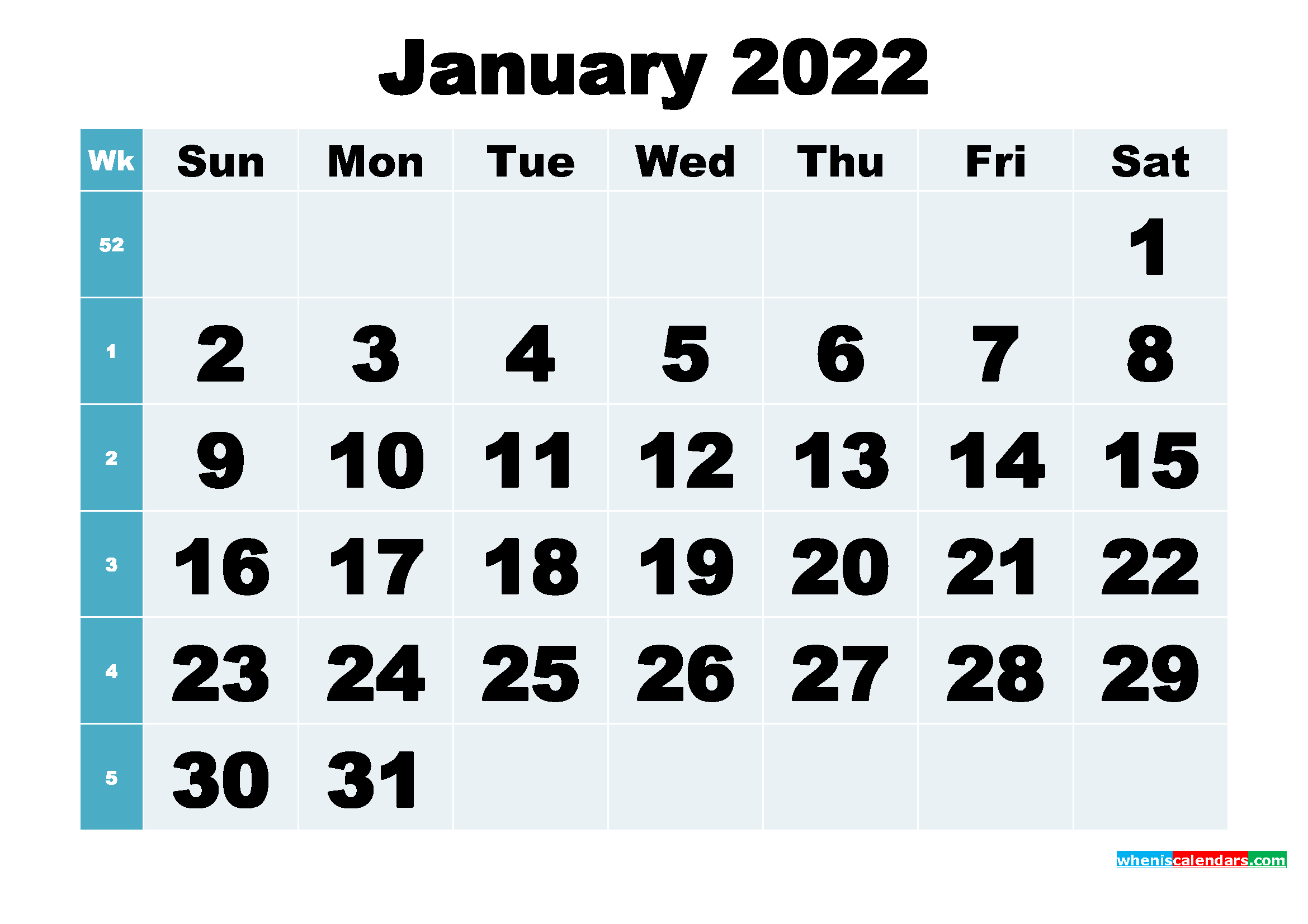 Free Printable January 2022 Calendar Word, PDF, Image
