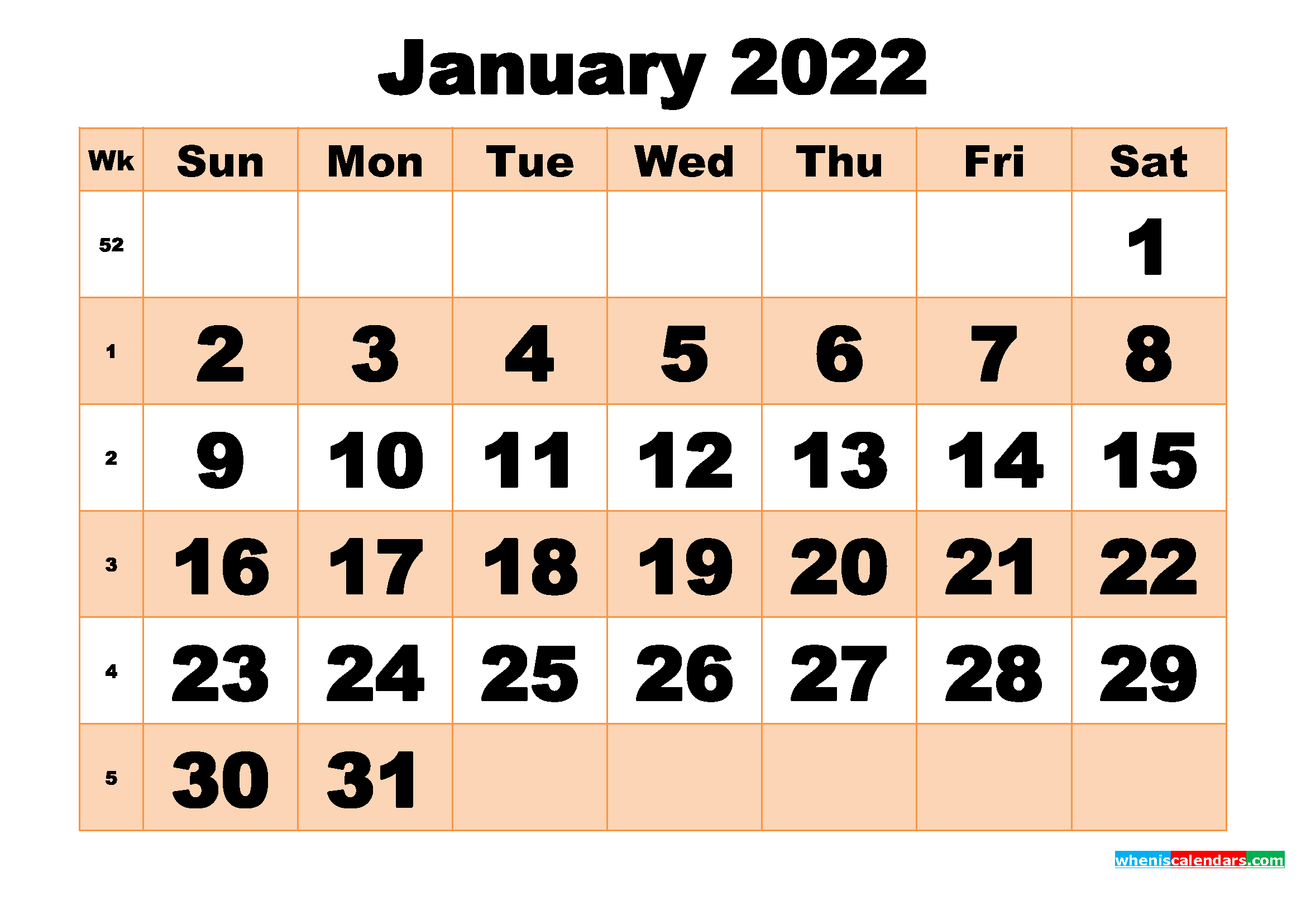 Free Printable January 2022 Calendar Template Word, PDF
