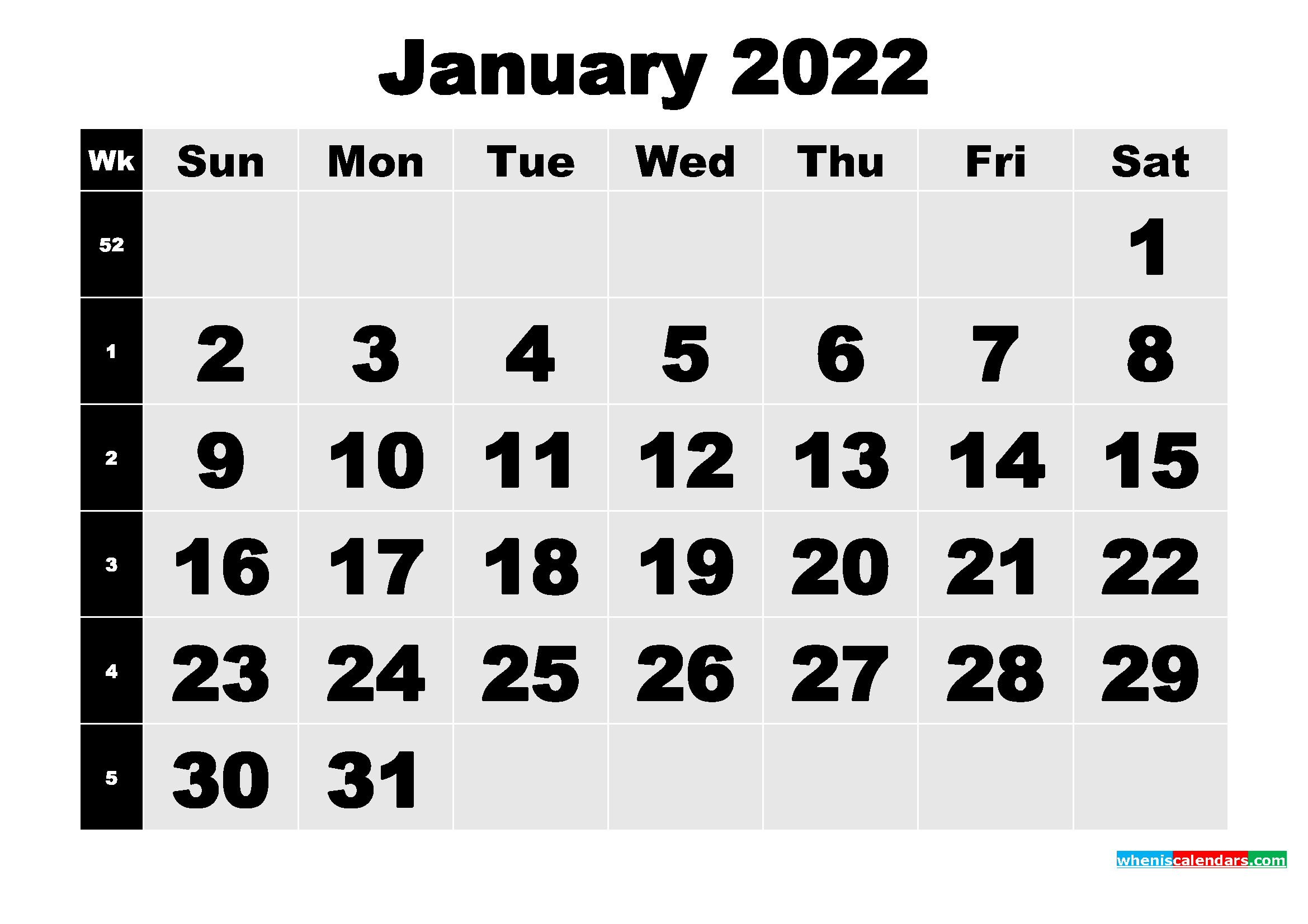 Free Printable January 2022 Calendar Template Word Pdf