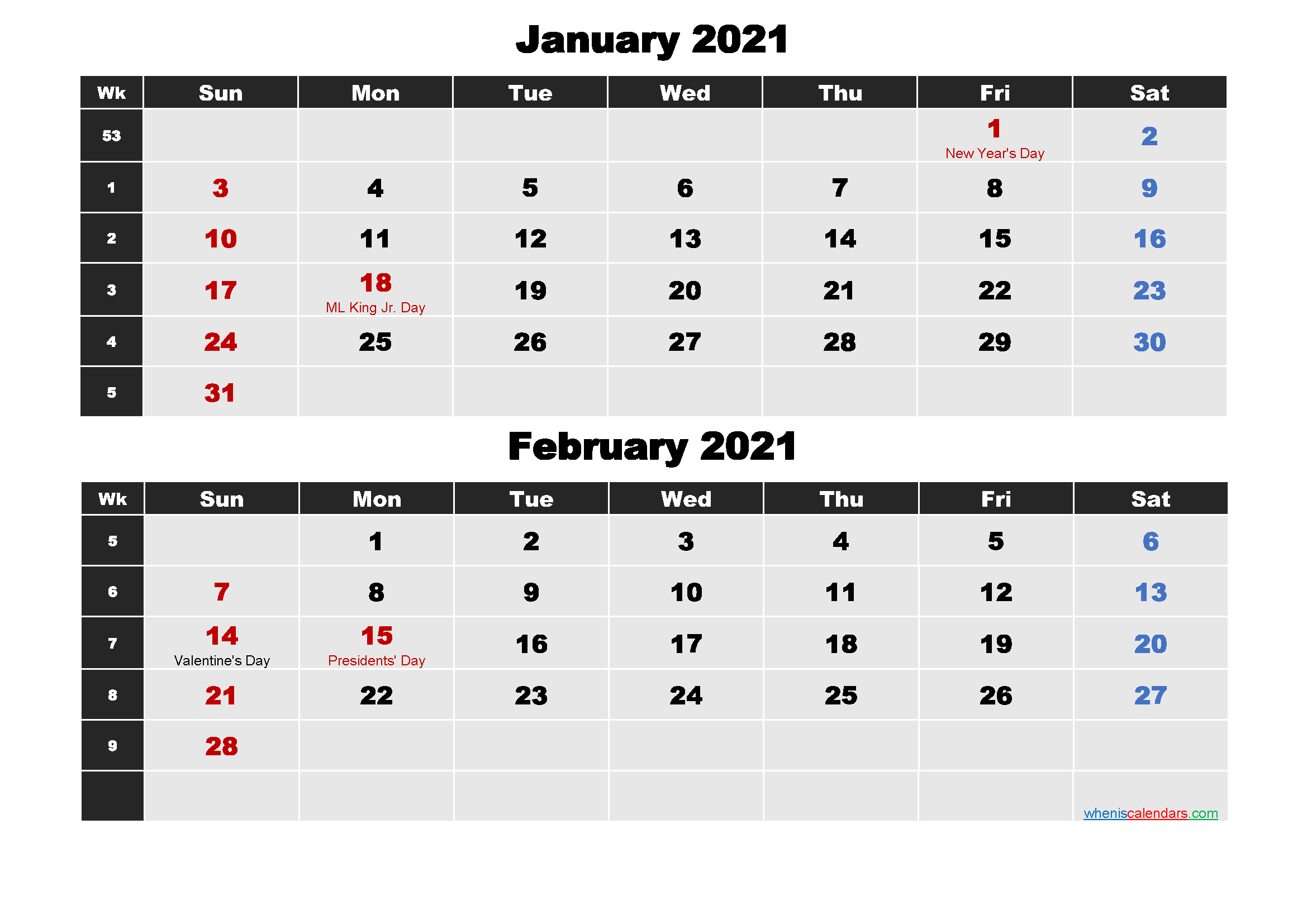 January and February Calendar 2021 Printable Word, PDF | Free Printable 2020 Monthly Calendar ...