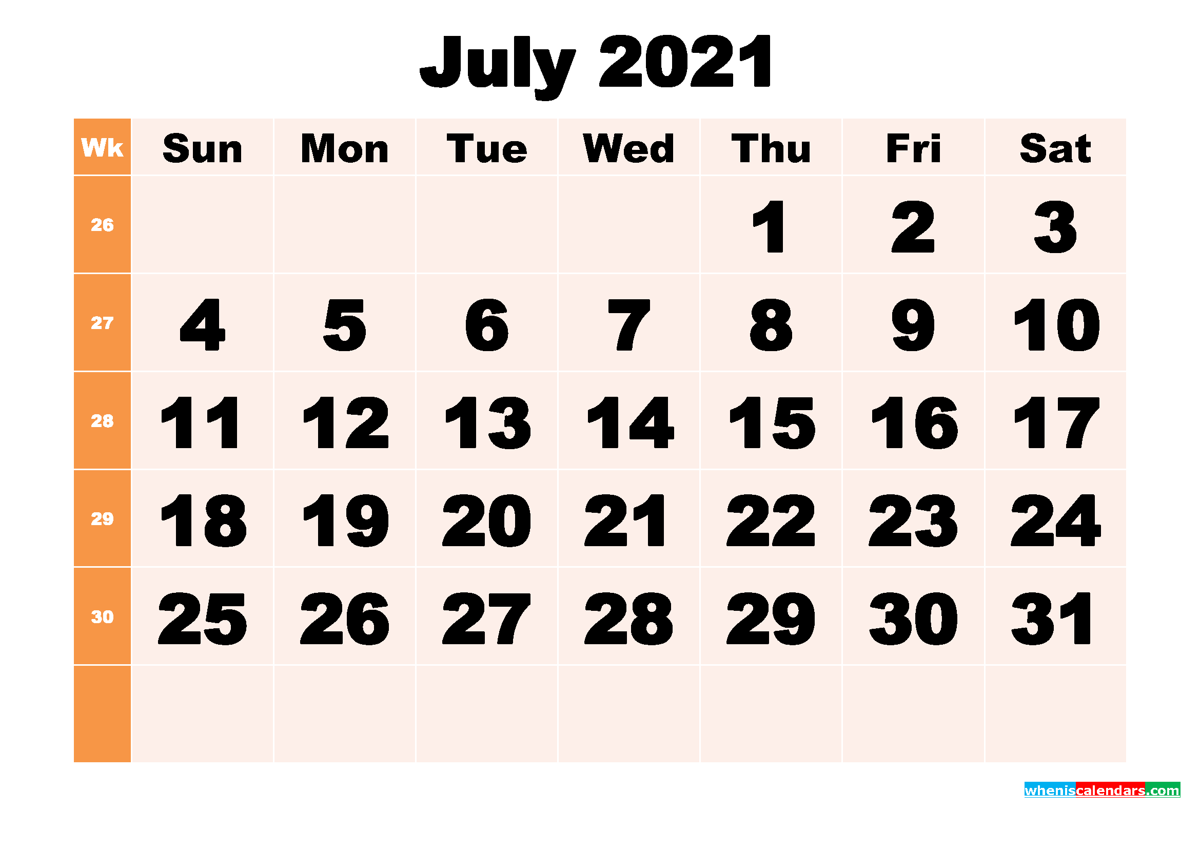 Free Printable July 2021 Calendar Template Word, PDF