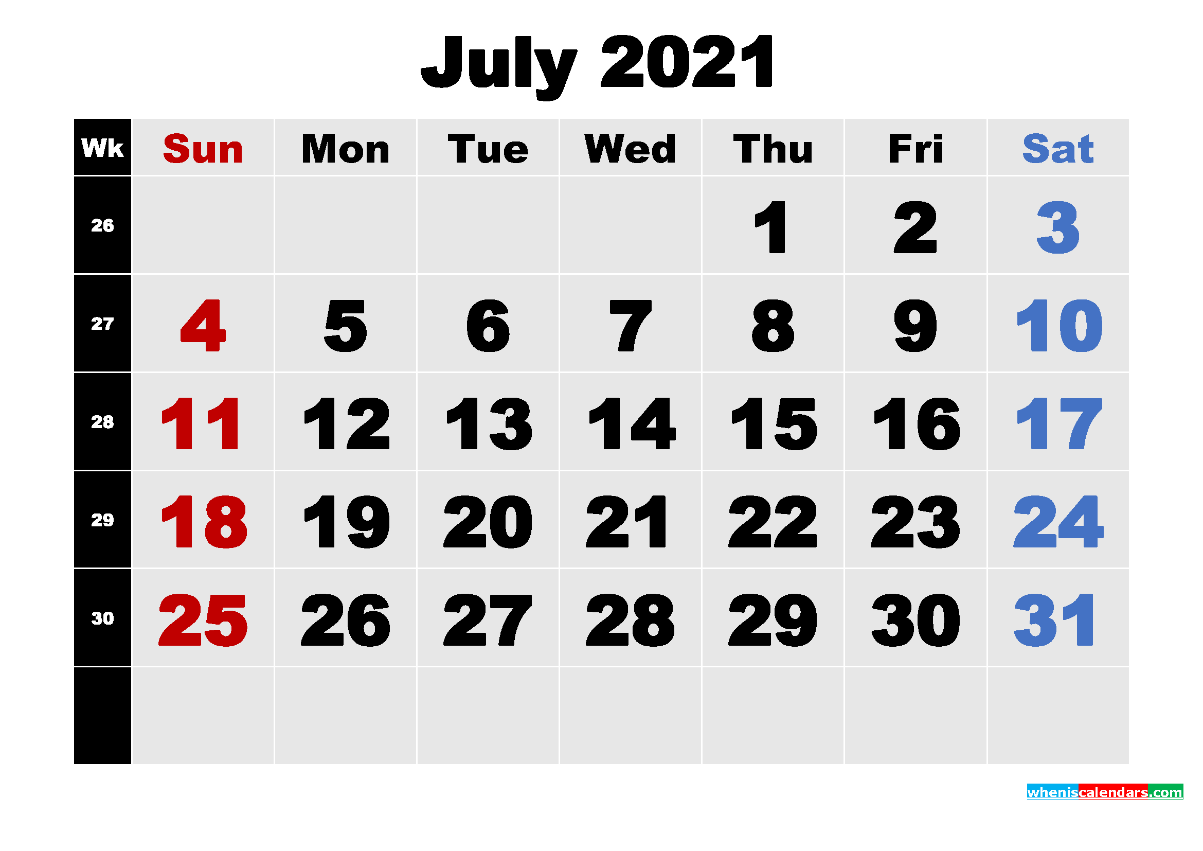 Free Printable July 2021 Calendar Template Word, PDF