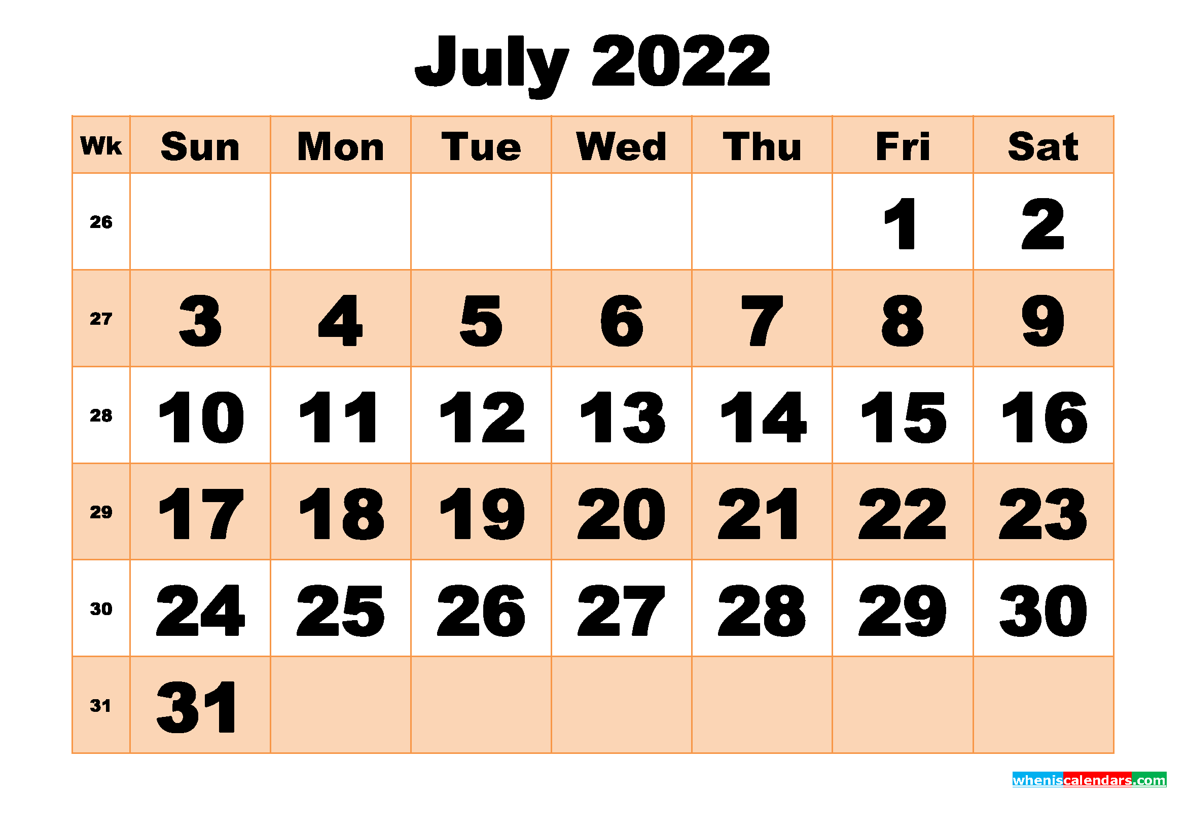 Free Printable July 2022 Calendar Template Word, PDF