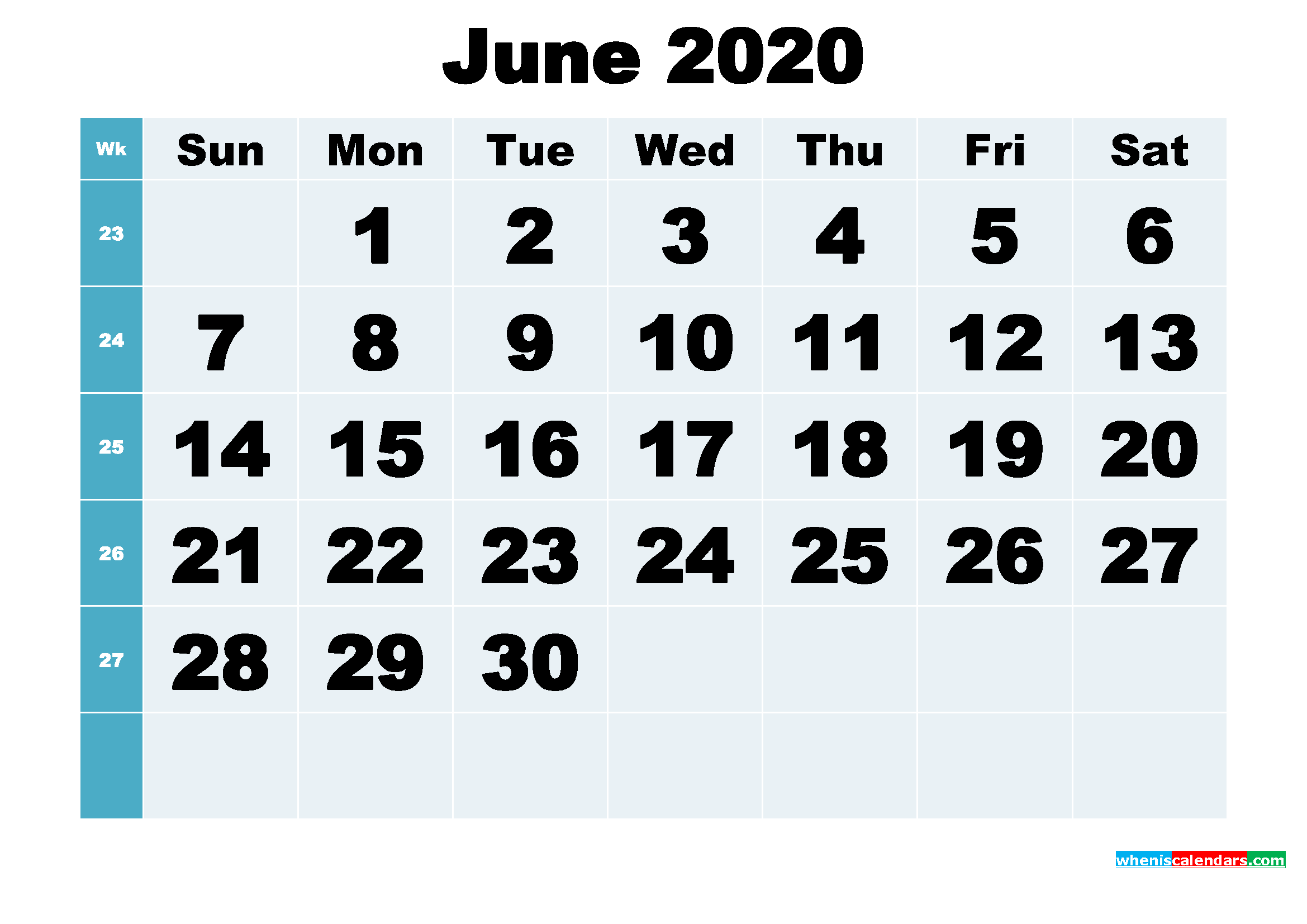 Free Printable June 2020 Calendar Word, PDF, Image