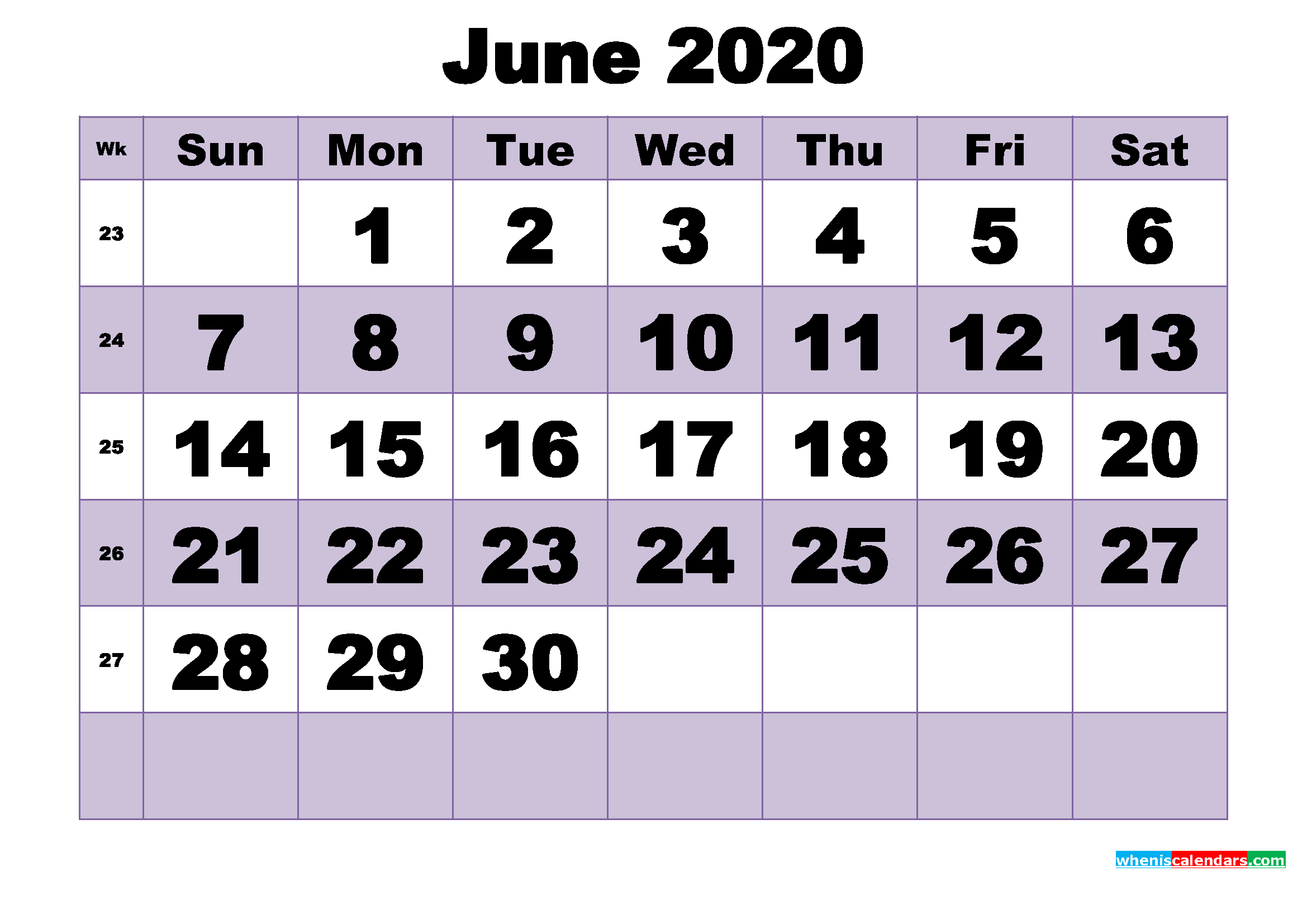 Free June 2020 Printable Monthly Calendar Template