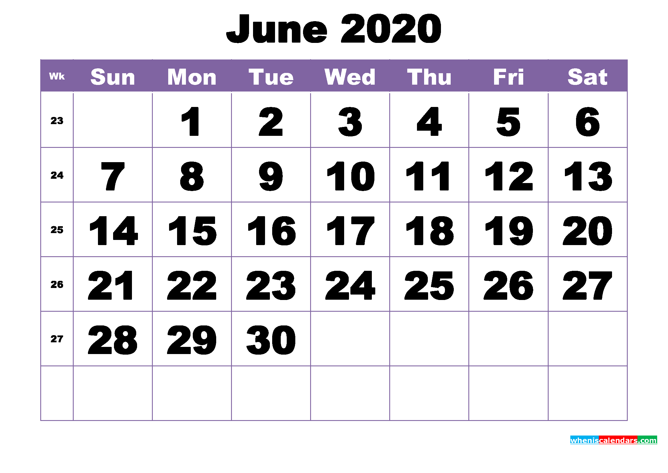 june 2020 printable calendar template
