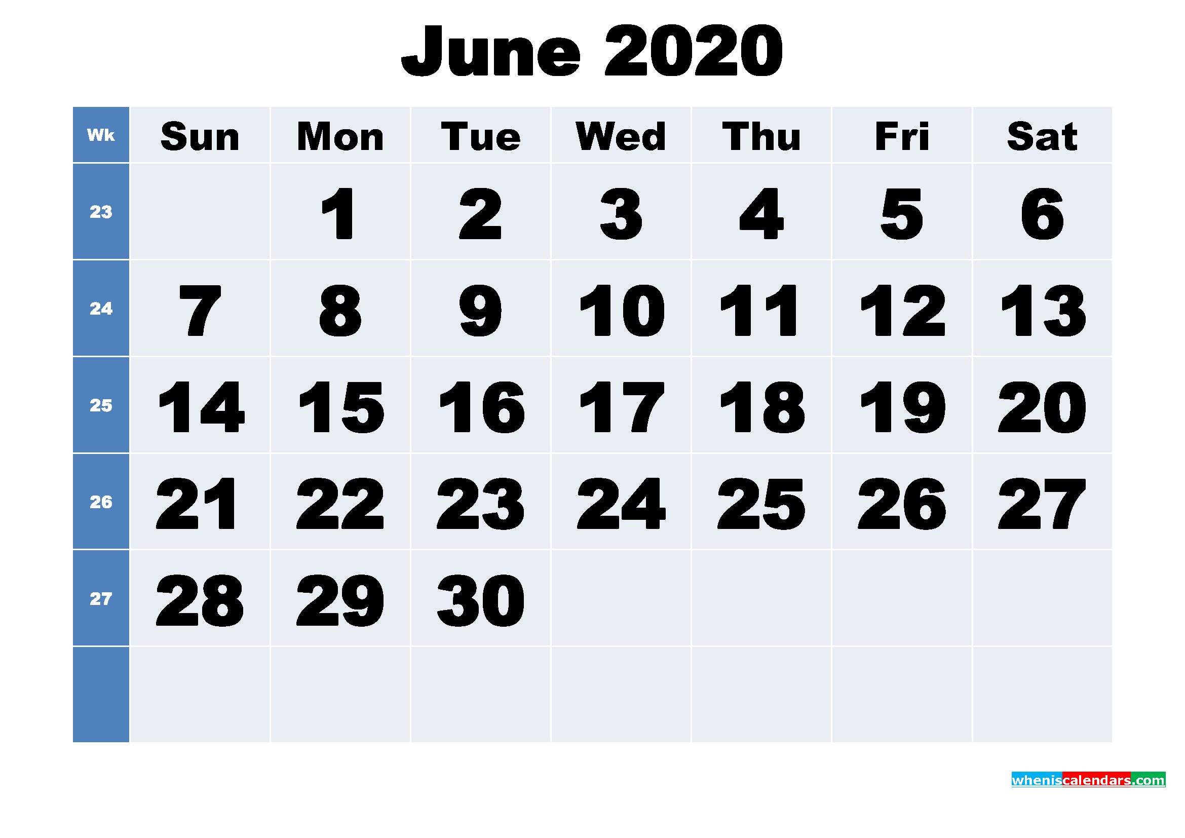 Free Printable June 2020 Calendar Template Word, PDF