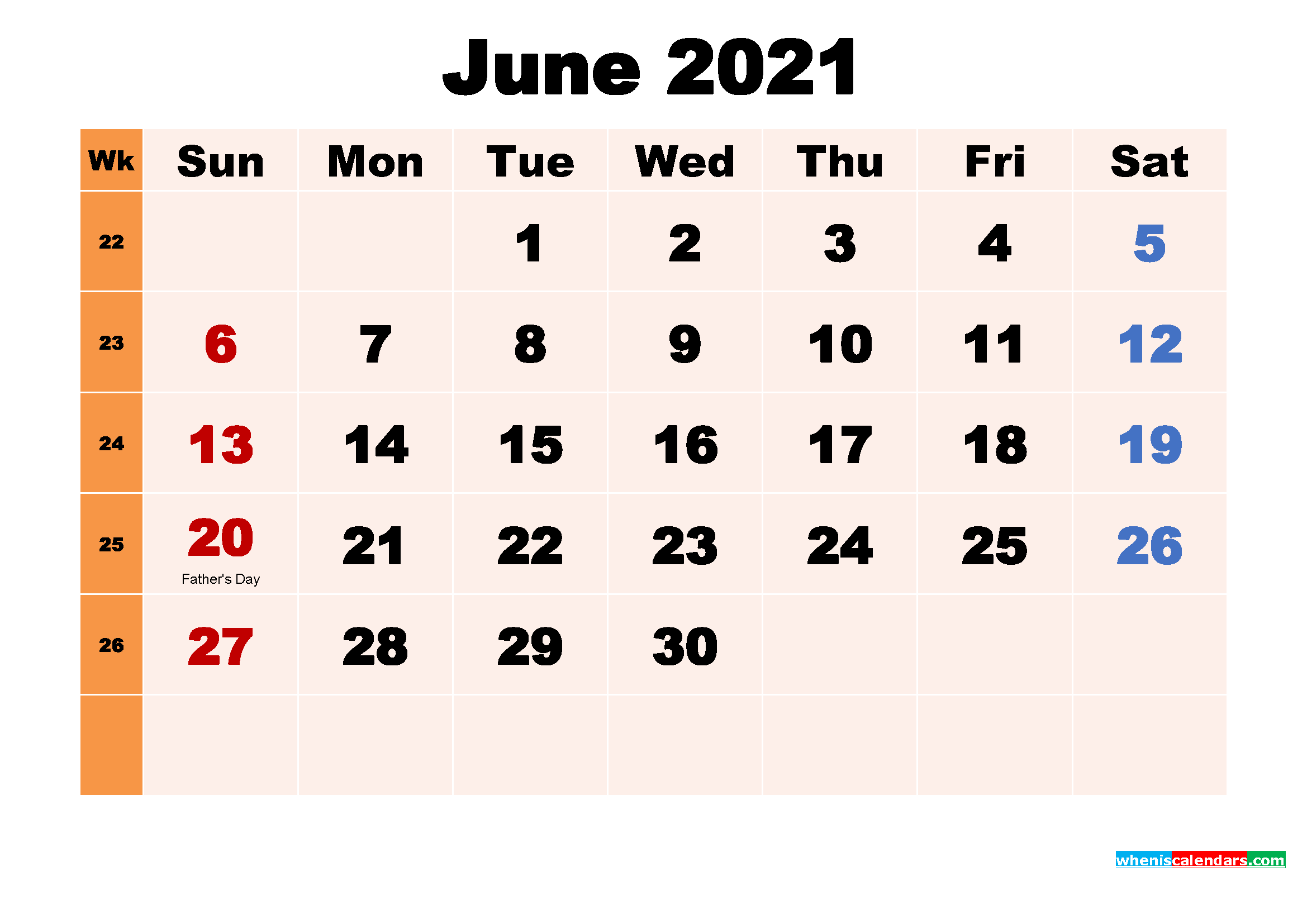 June 2021 Printable Calendar with Holidays Word, PDF