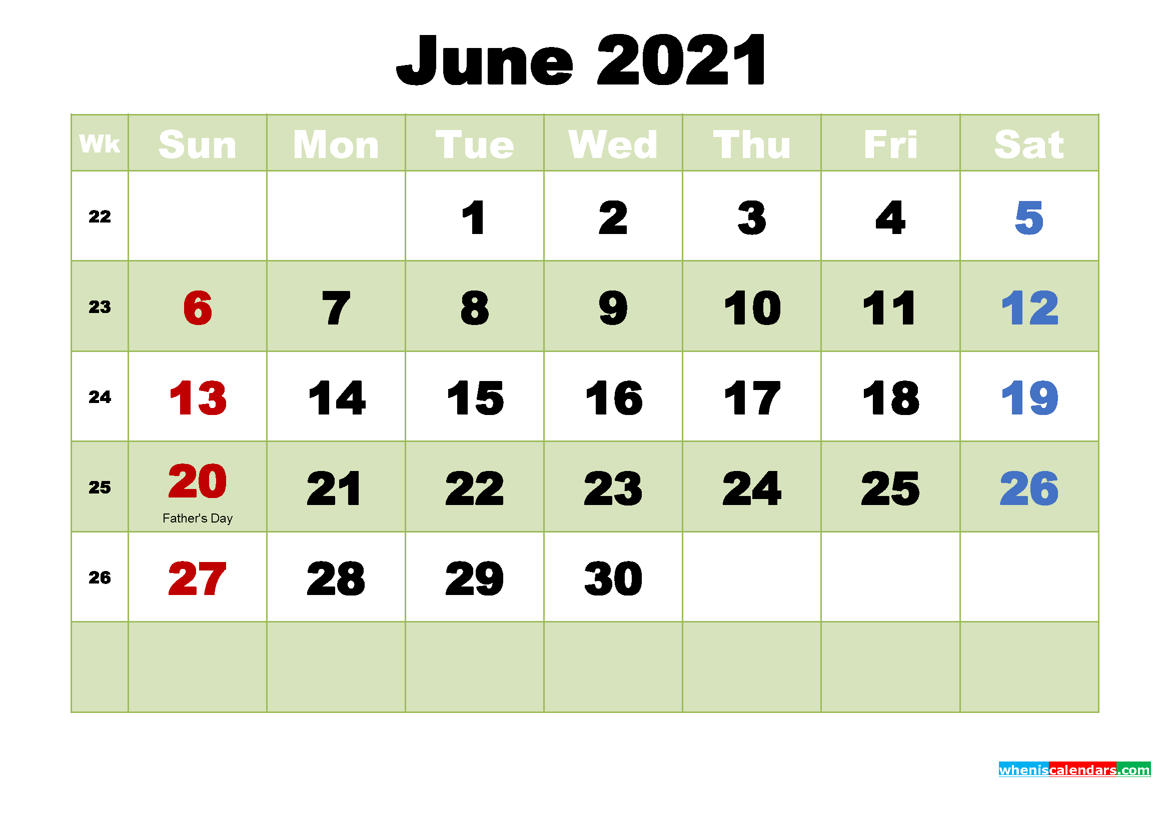 Free June 2021 Printable Calendar Template Word, PDF