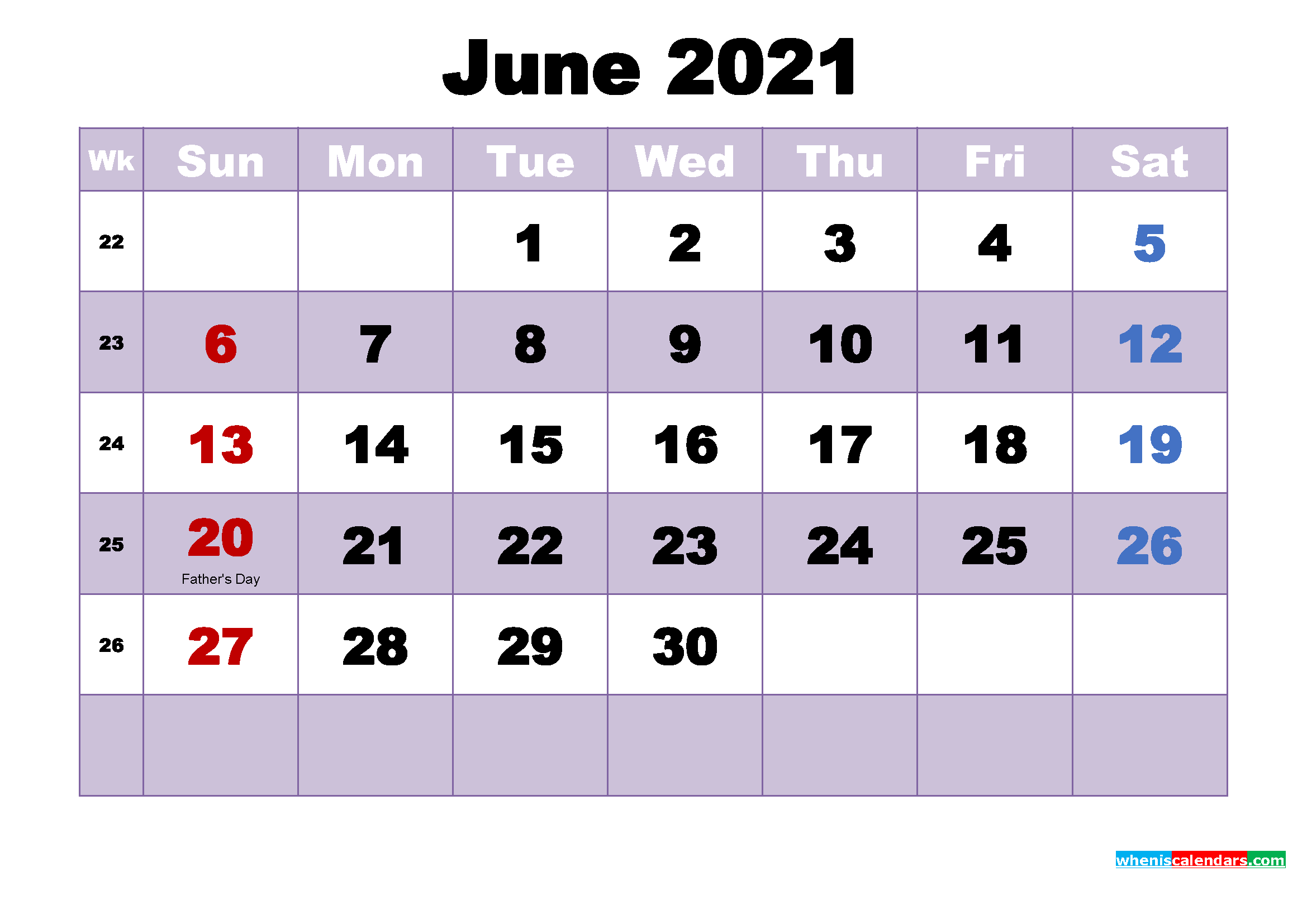 Free 2021 Printable Calendar June as Word, PDF