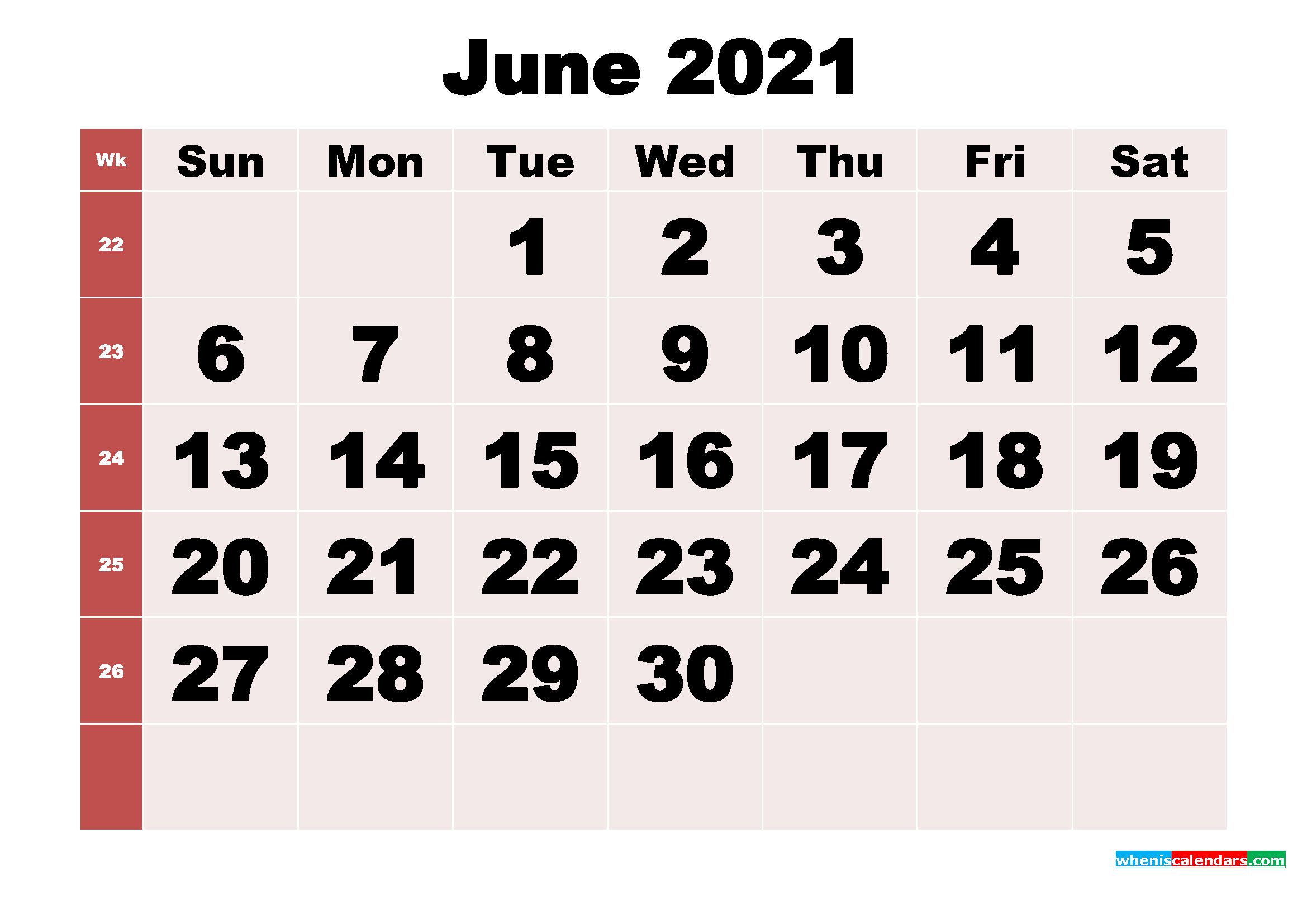 Free Printable Monthly Calendar June 2021