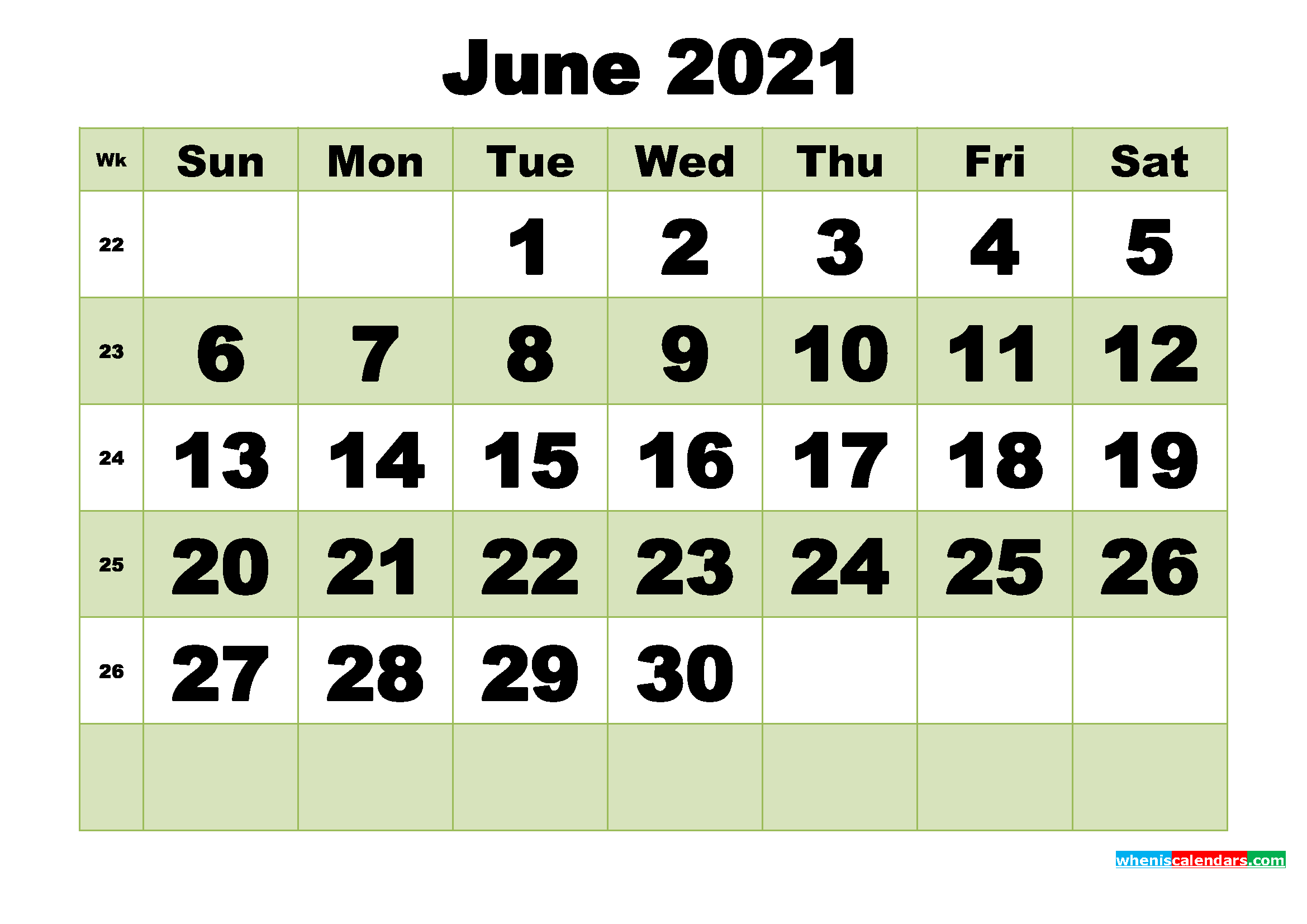 June 2021 Printable Calendar Template