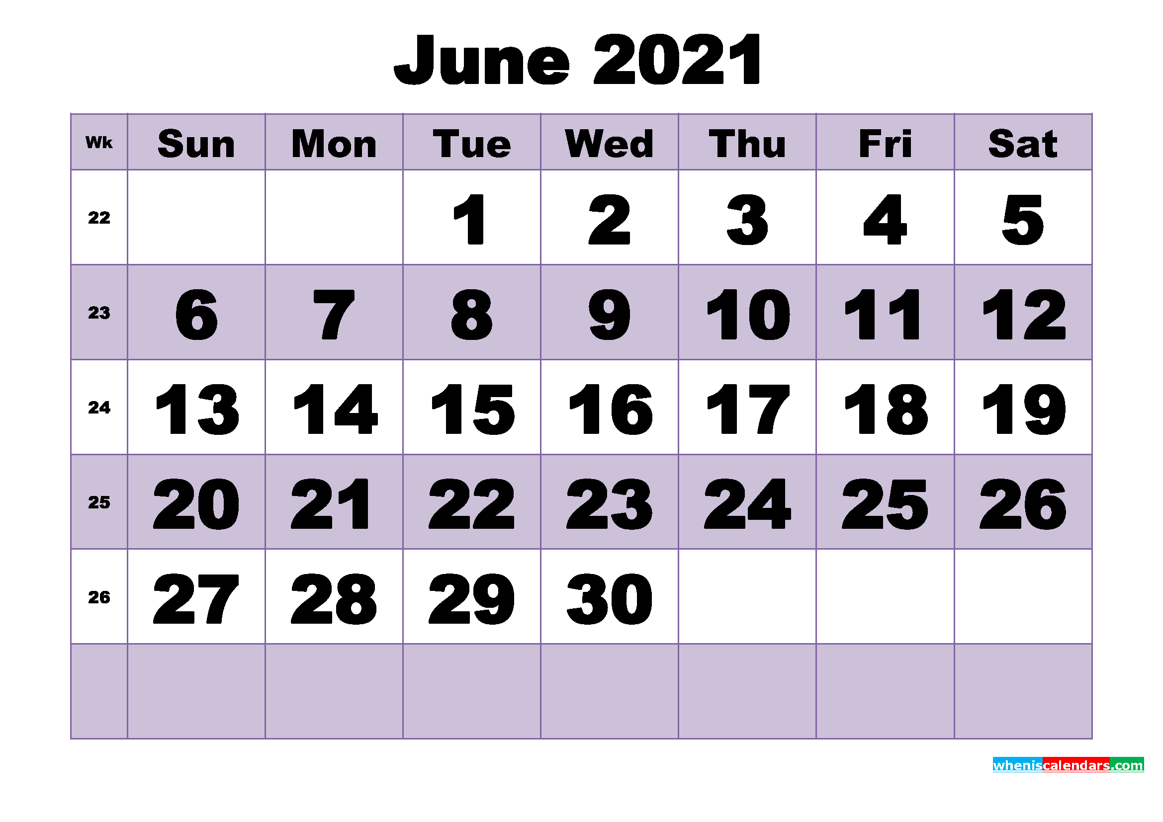 Free June 2021 Printable Monthly Calendar Template