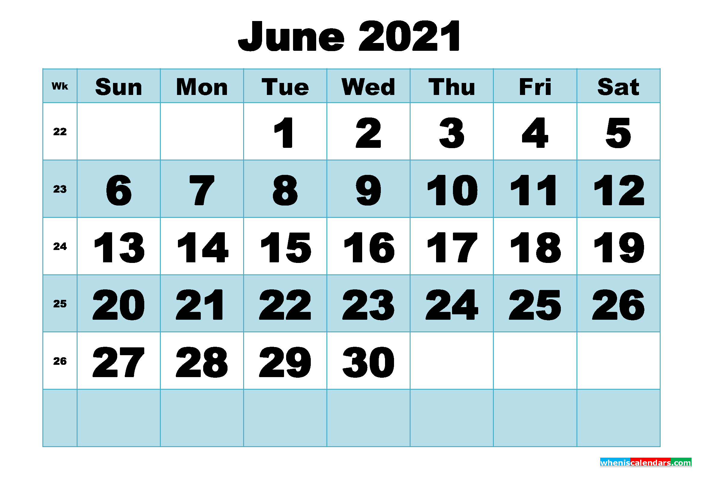 Free Printable June 2021 Calendar Word, PDF, Image
