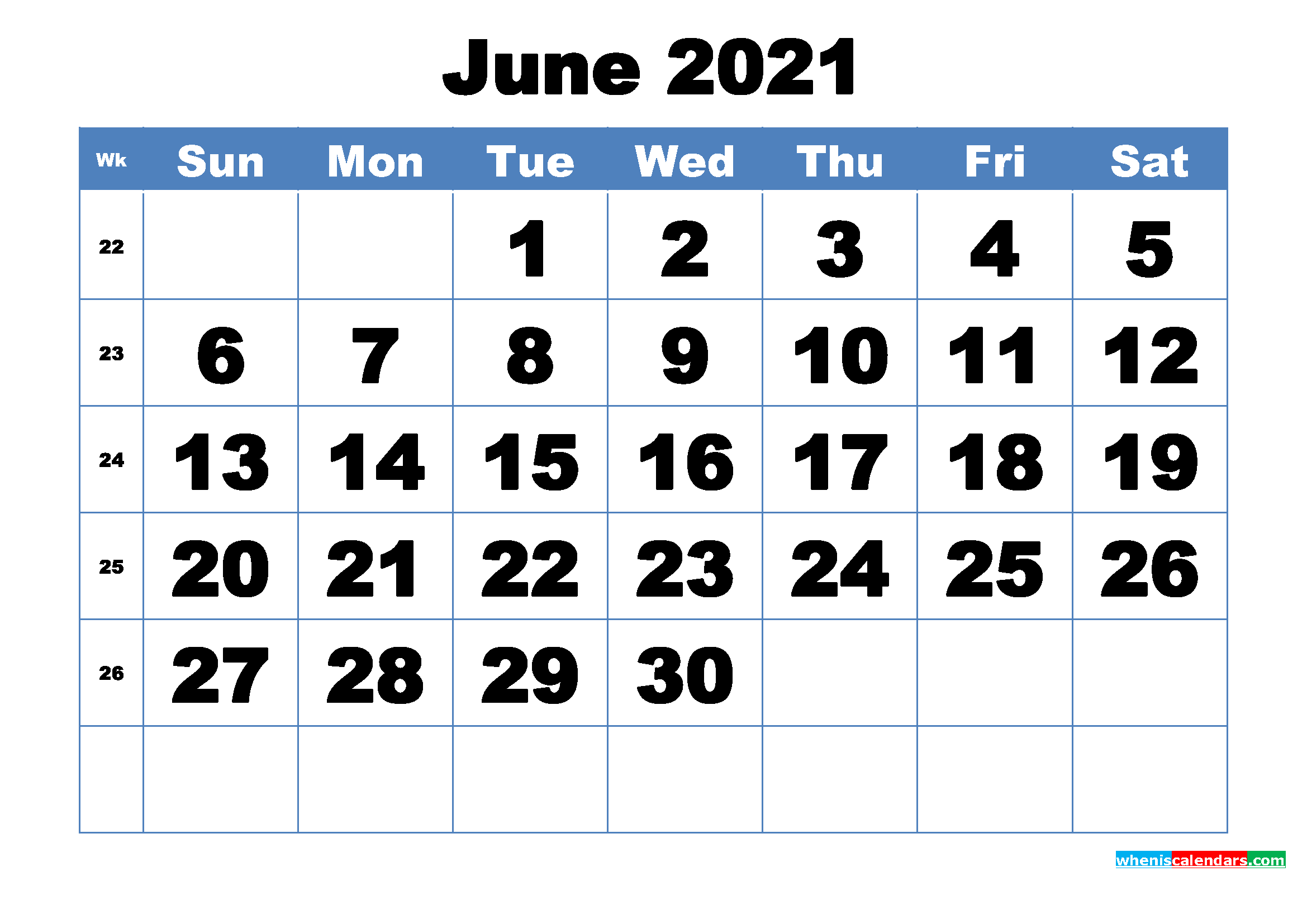 Free Printable June 2021 Calendar Template Word, PDF
