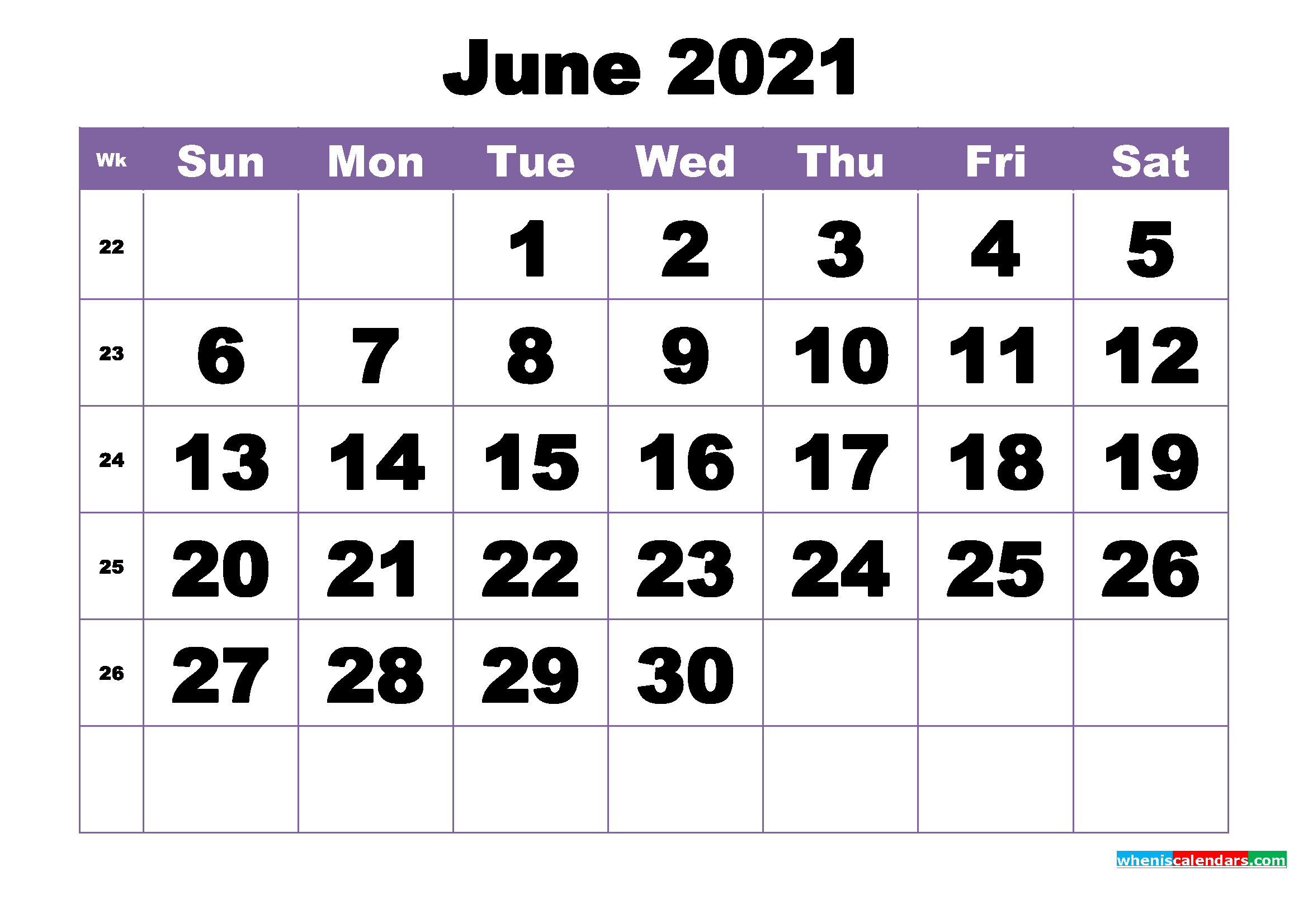 June 2021 Printable Calendar Template