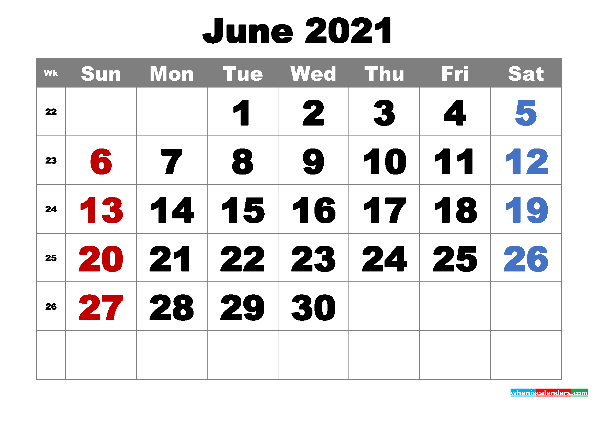 Free Printable June 2021 Calendar Word, PDF, Image