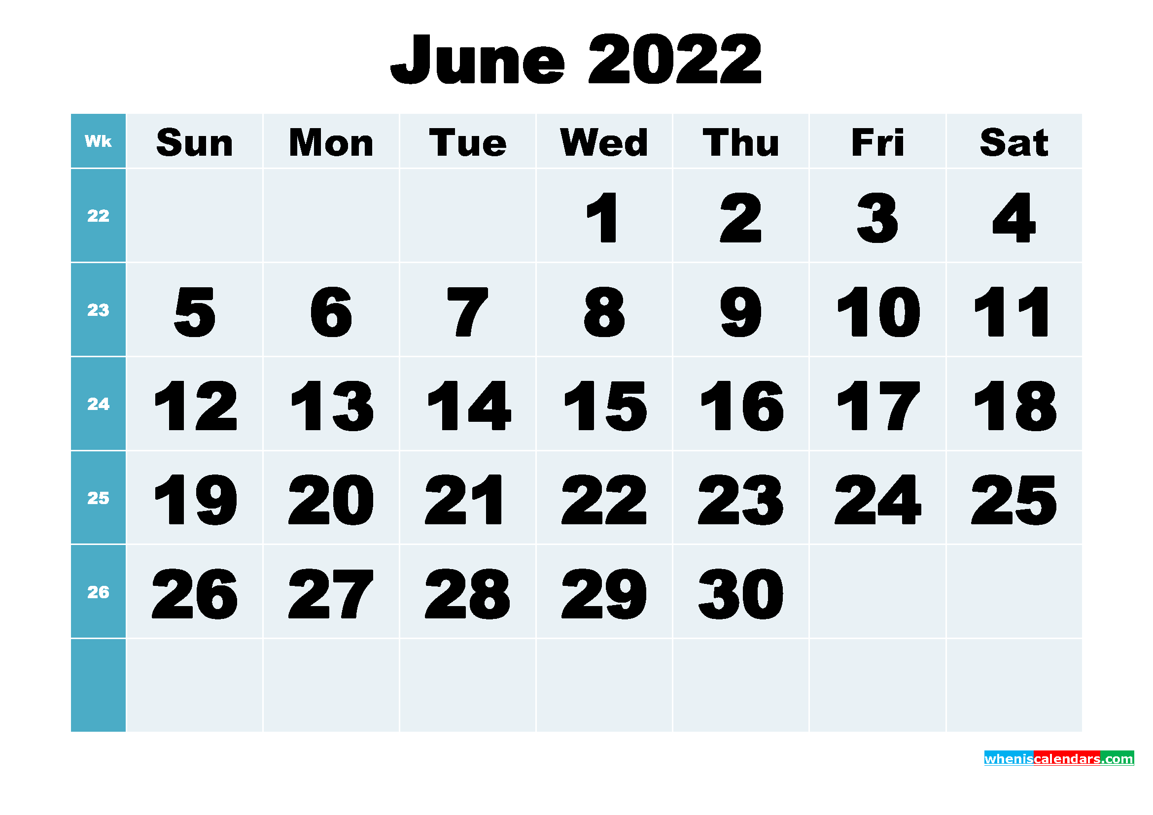 Free Printable June 2022 Calendar Word, PDF, Image