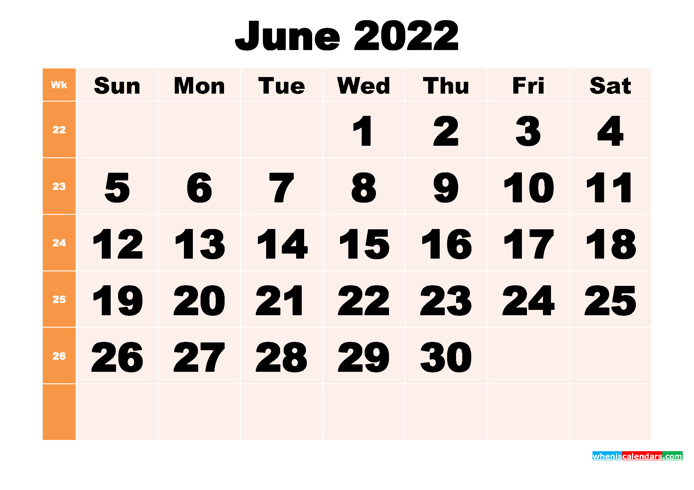 Free Printable June 2022 Calendar Template Word, PDF