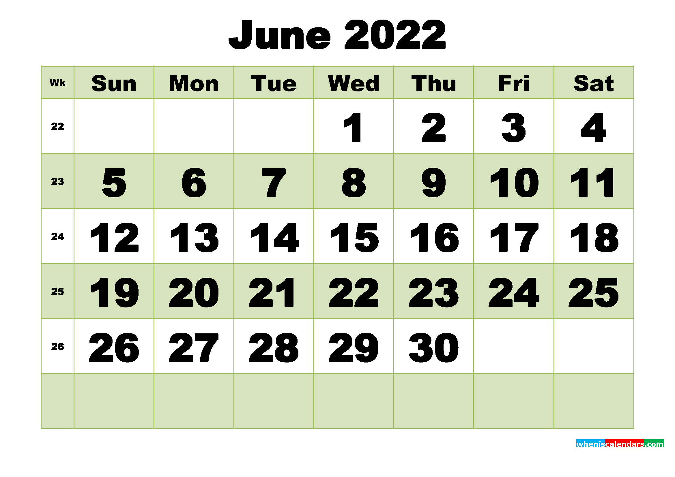 June 2022 Printable Calendar Template
