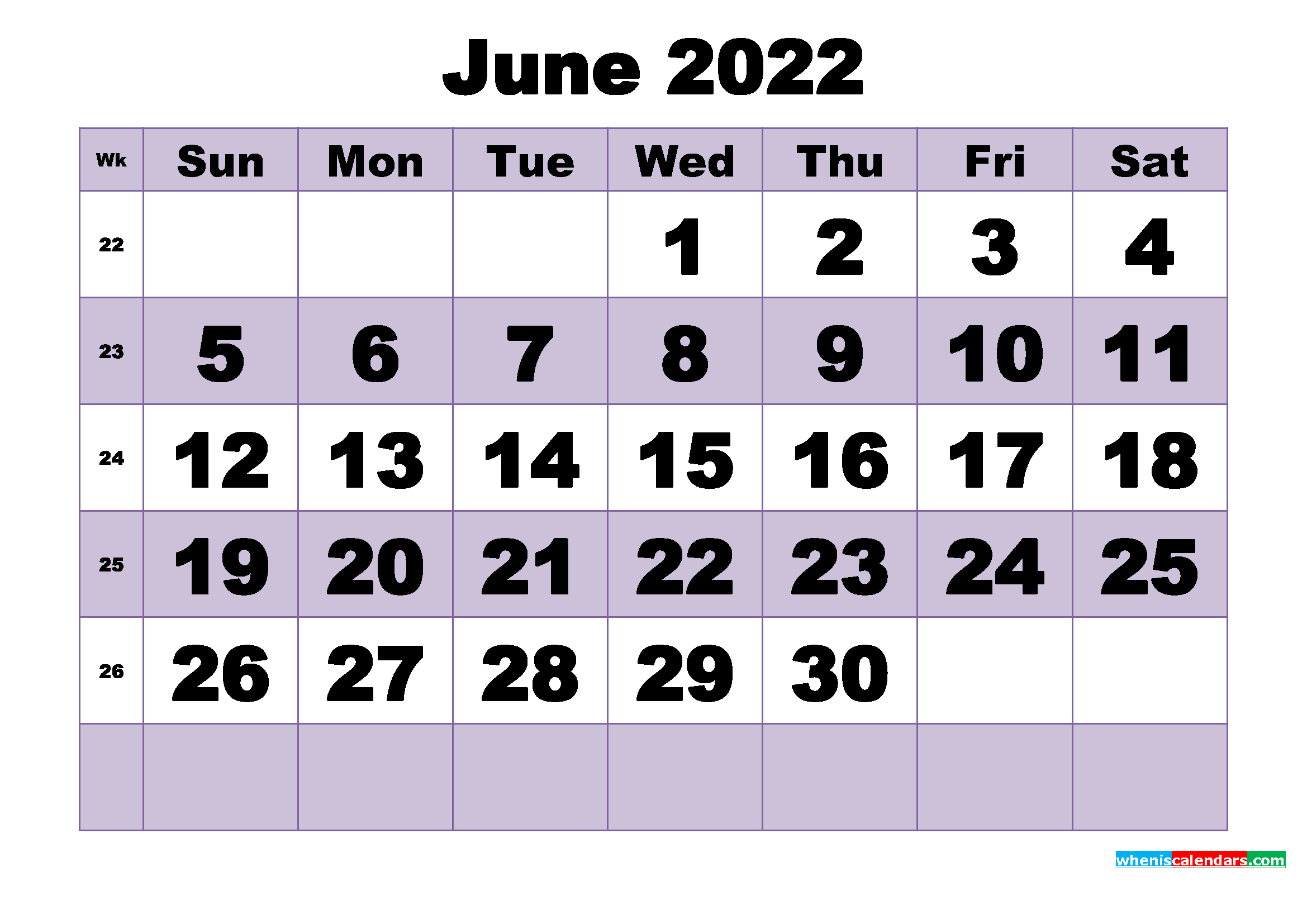 Free June 2022 Printable Monthly Calendar Template