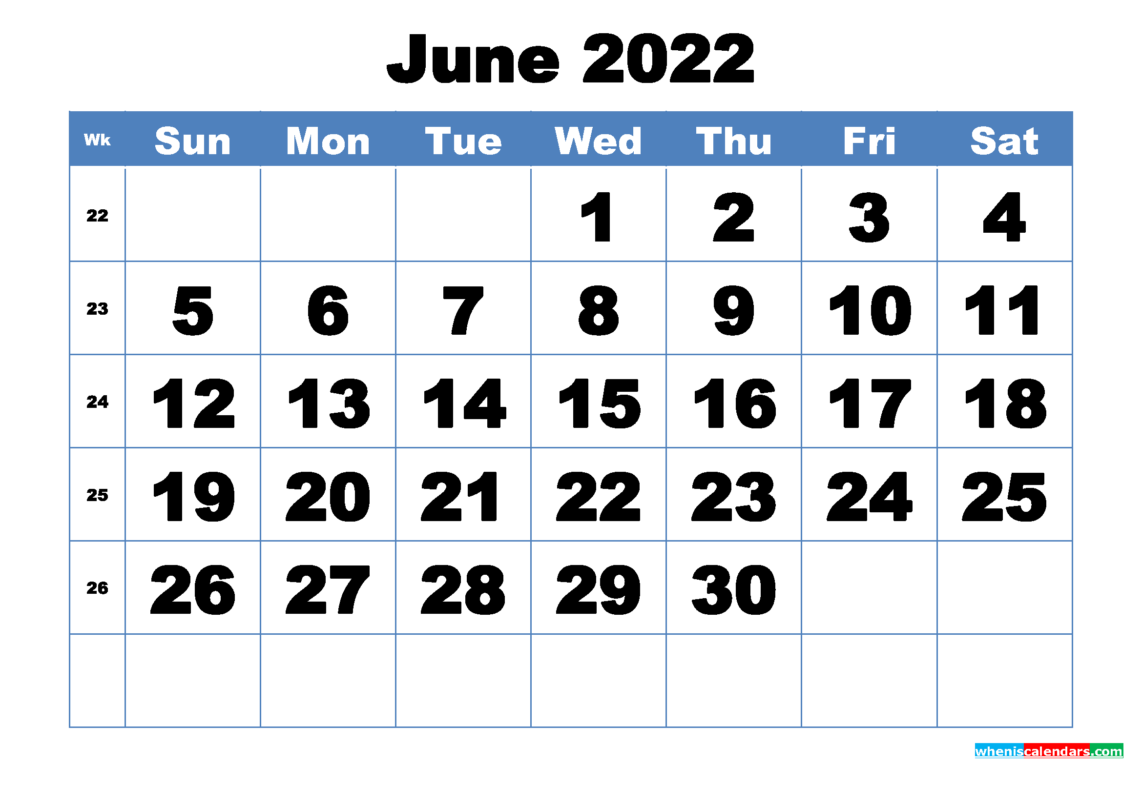 Free Printable June 2022 Calendar Template Word, PDF
