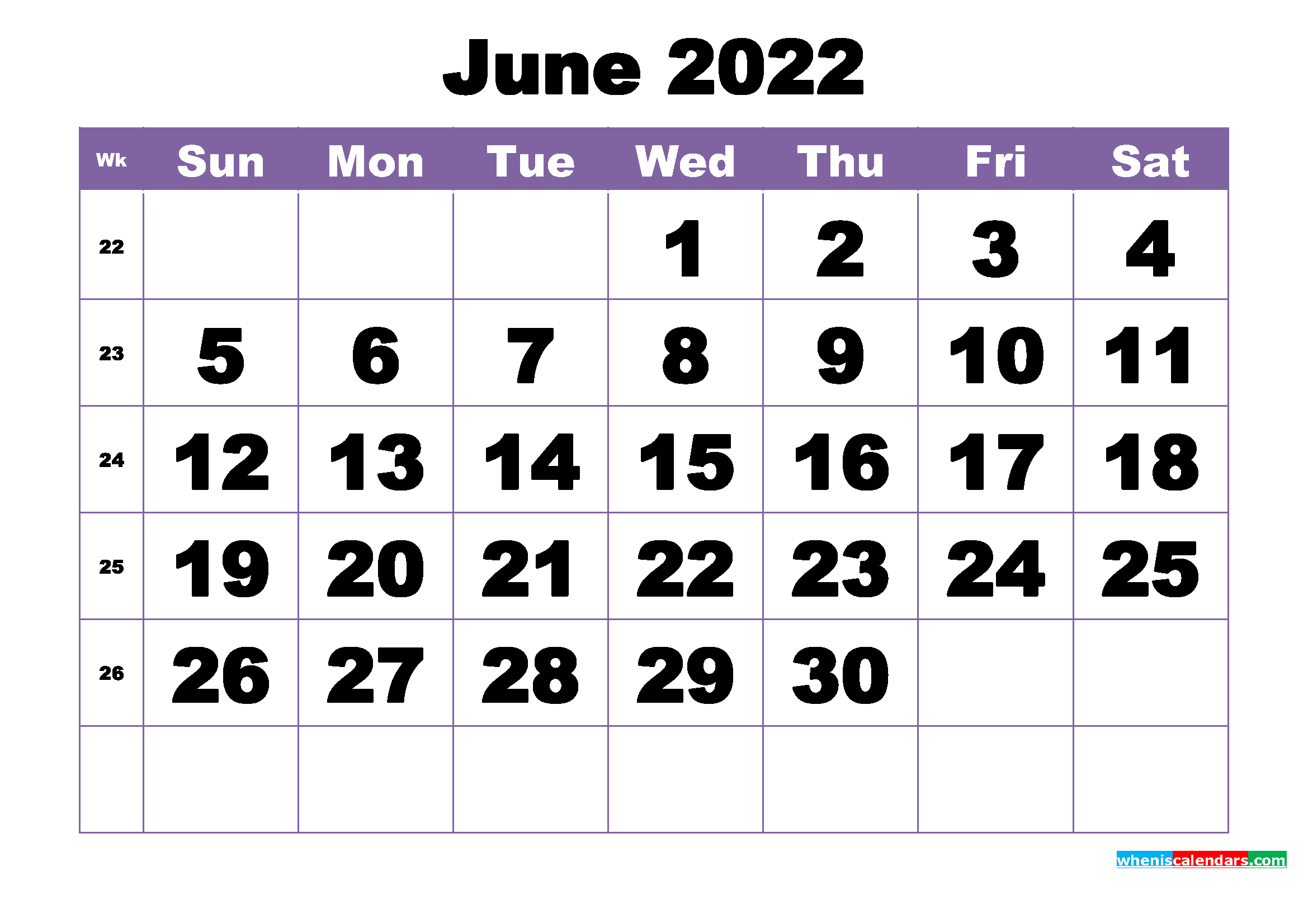 June 2022 Printable Calendar Template