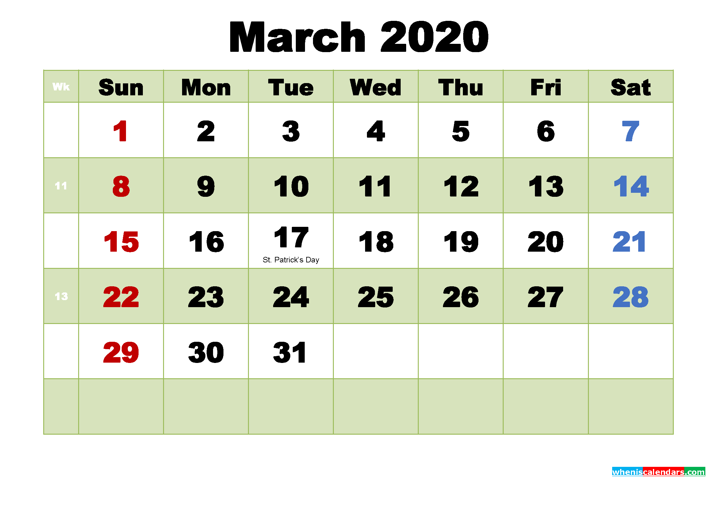 Free March 2020 Printable Calendar Template Word, PDF