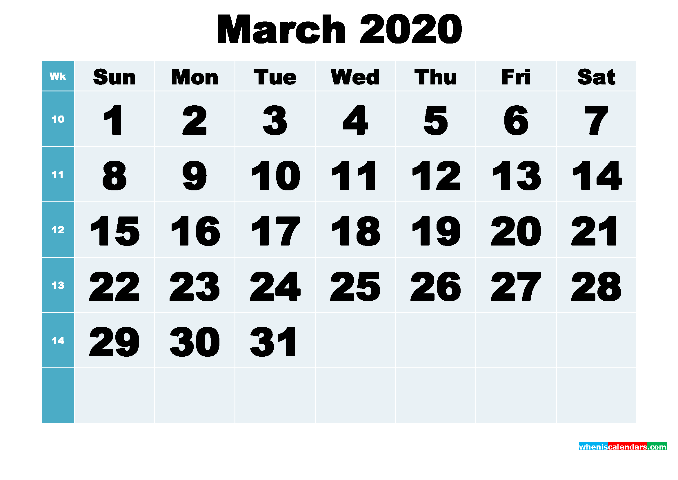 Free Printable March 2020 Calendar Word, PDF, Image