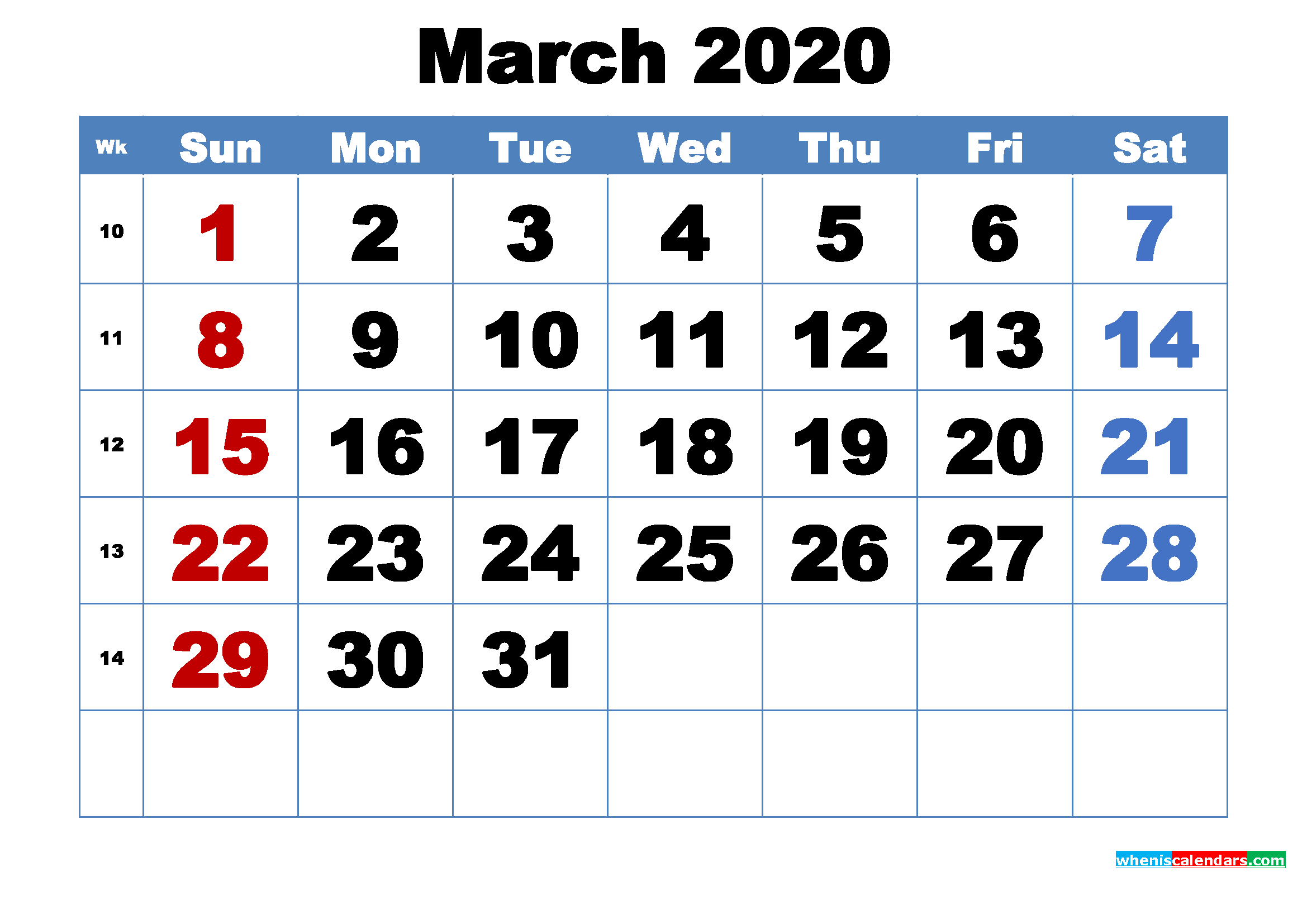 Free Printable March 2020 Calendar Template Word, PDF