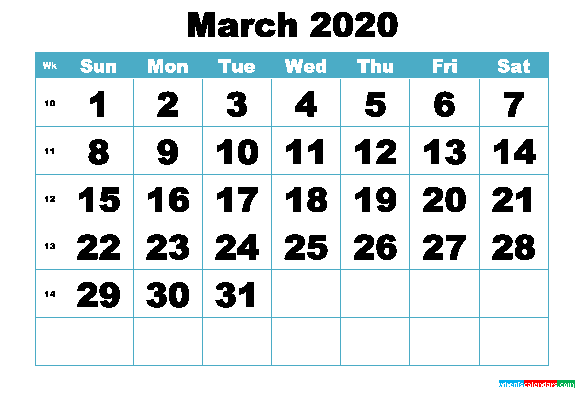 Free March 2020 Printable Monthly Calendar Template