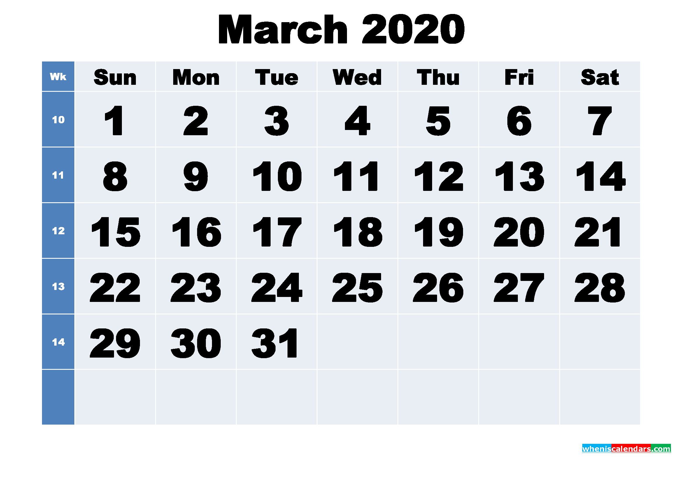 Free Printable March 2020 Calendar Template Word, PDF