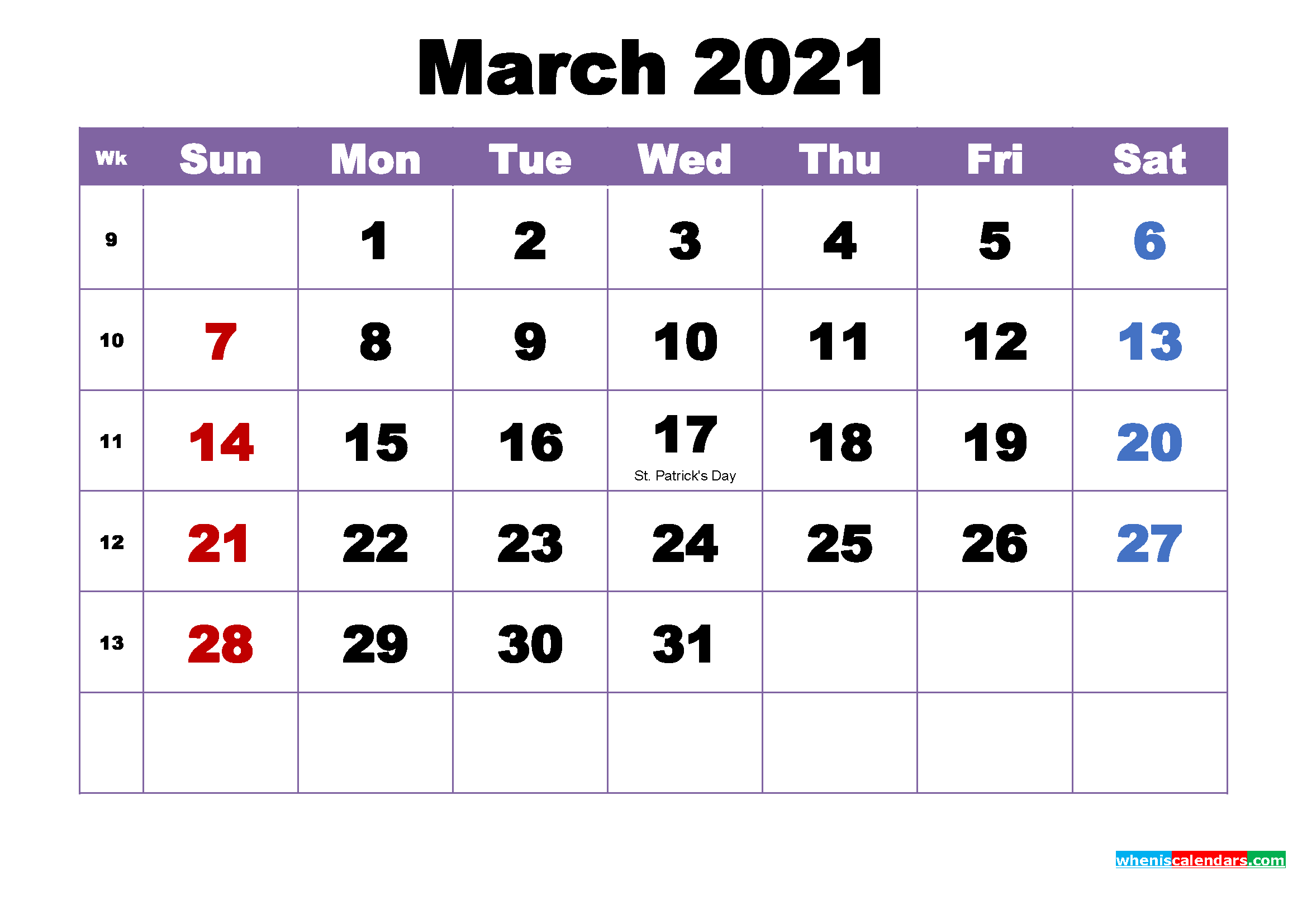 March 2021 Printable Calendar with Holidays Word, PDF ...