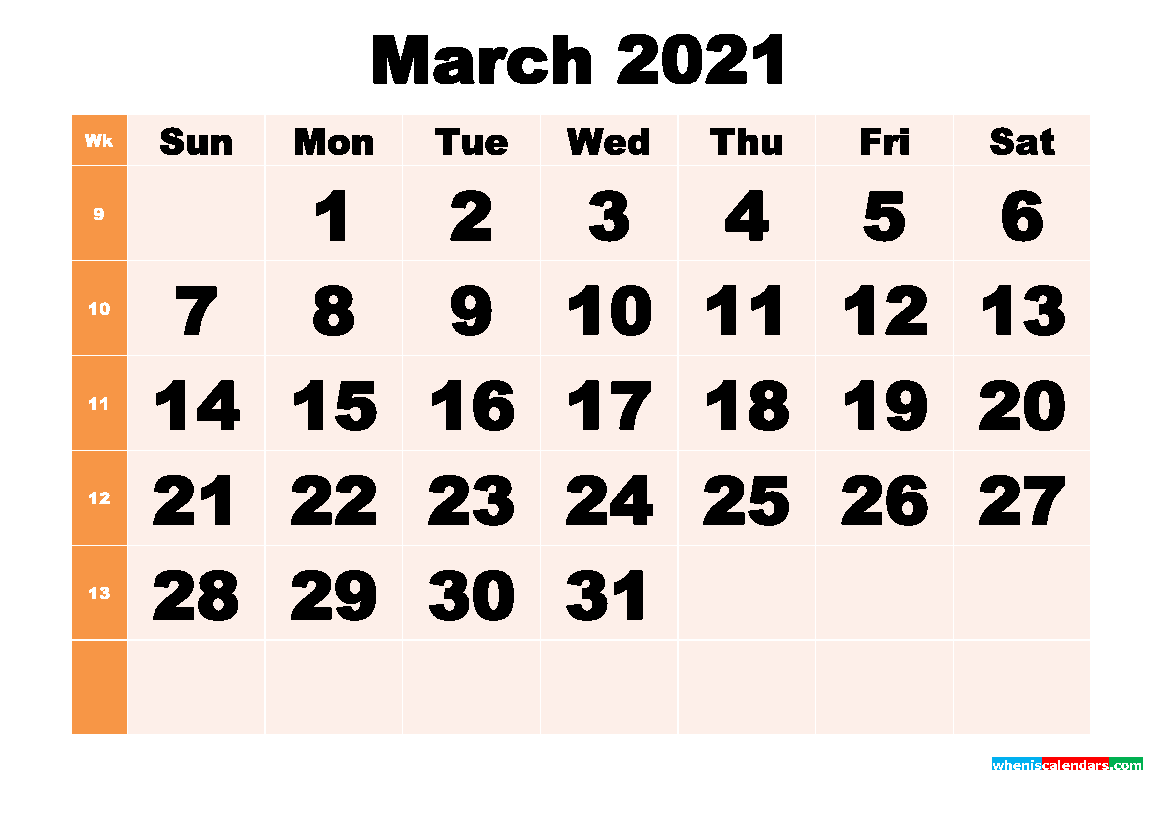 Free Printable March 2021 Calendar Template Word, PDF