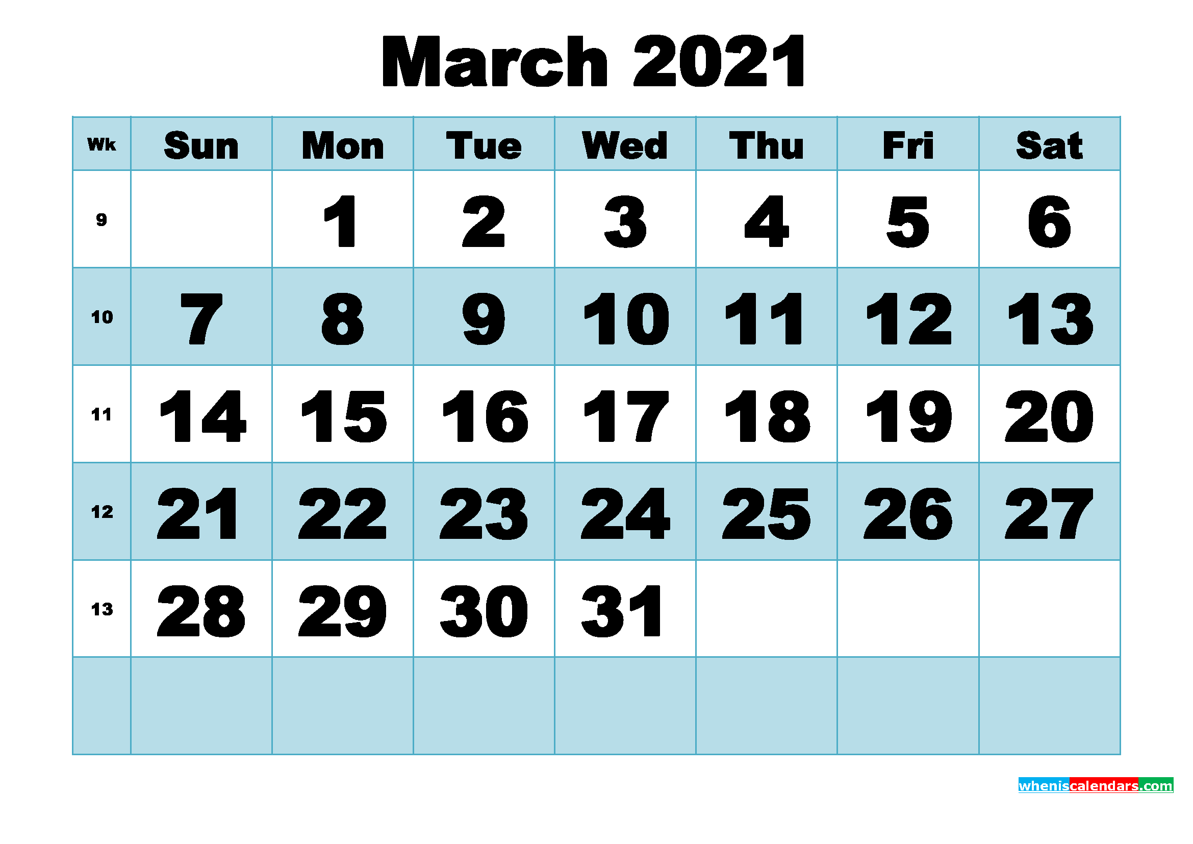 Free Printable March 2021 Calendar Word, PDF, Image
