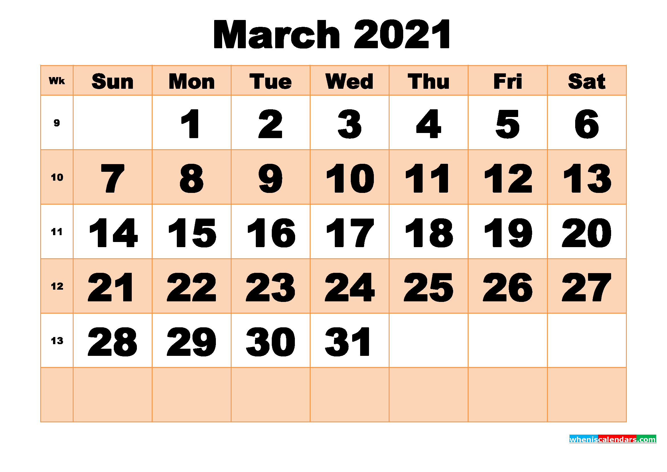 Free Printable March 2021 Calendar Template Word, PDF