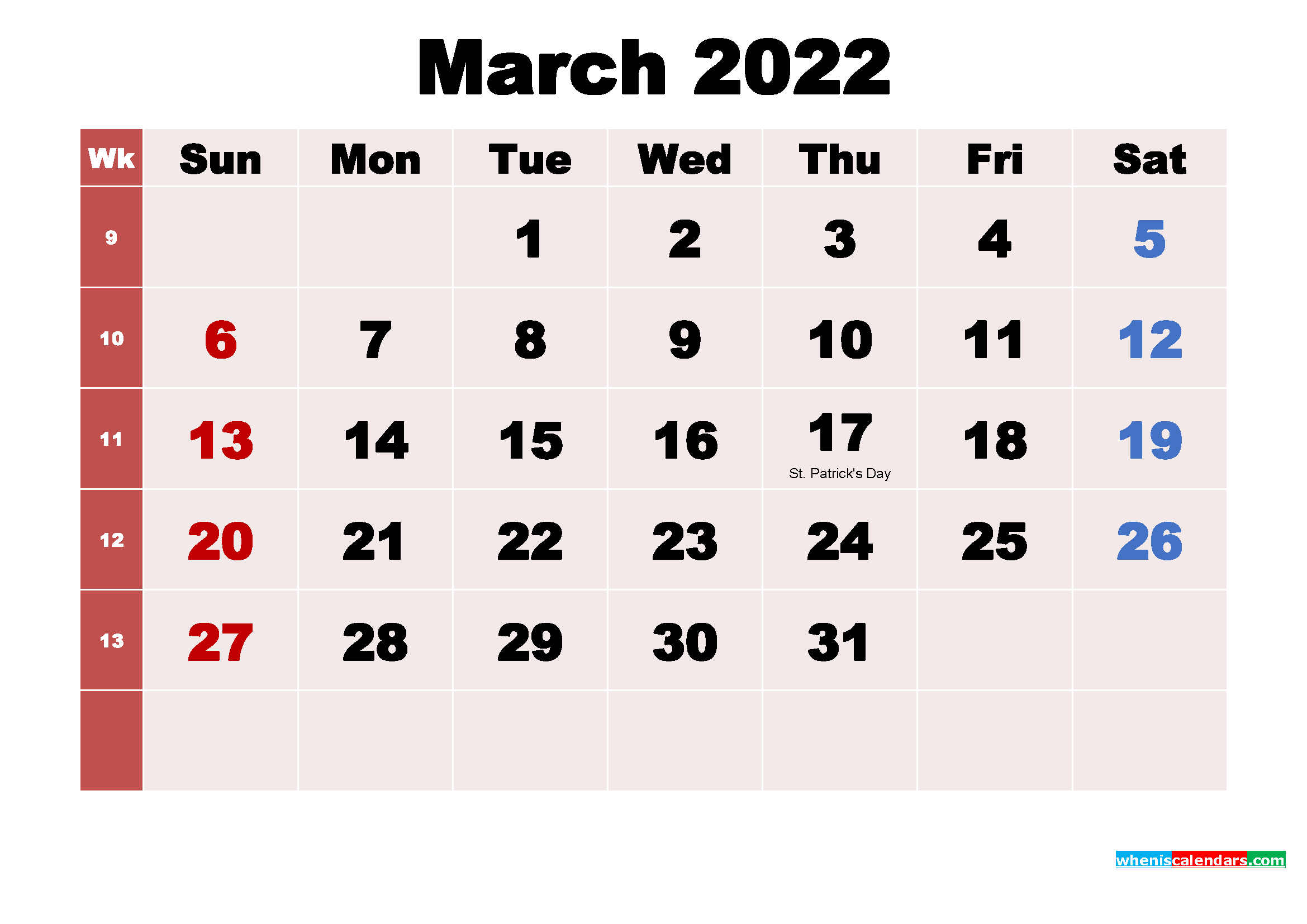 March 2022 Holiday Calendar Free Printable March 2022 Calendar With Holidays As Word, Pdf