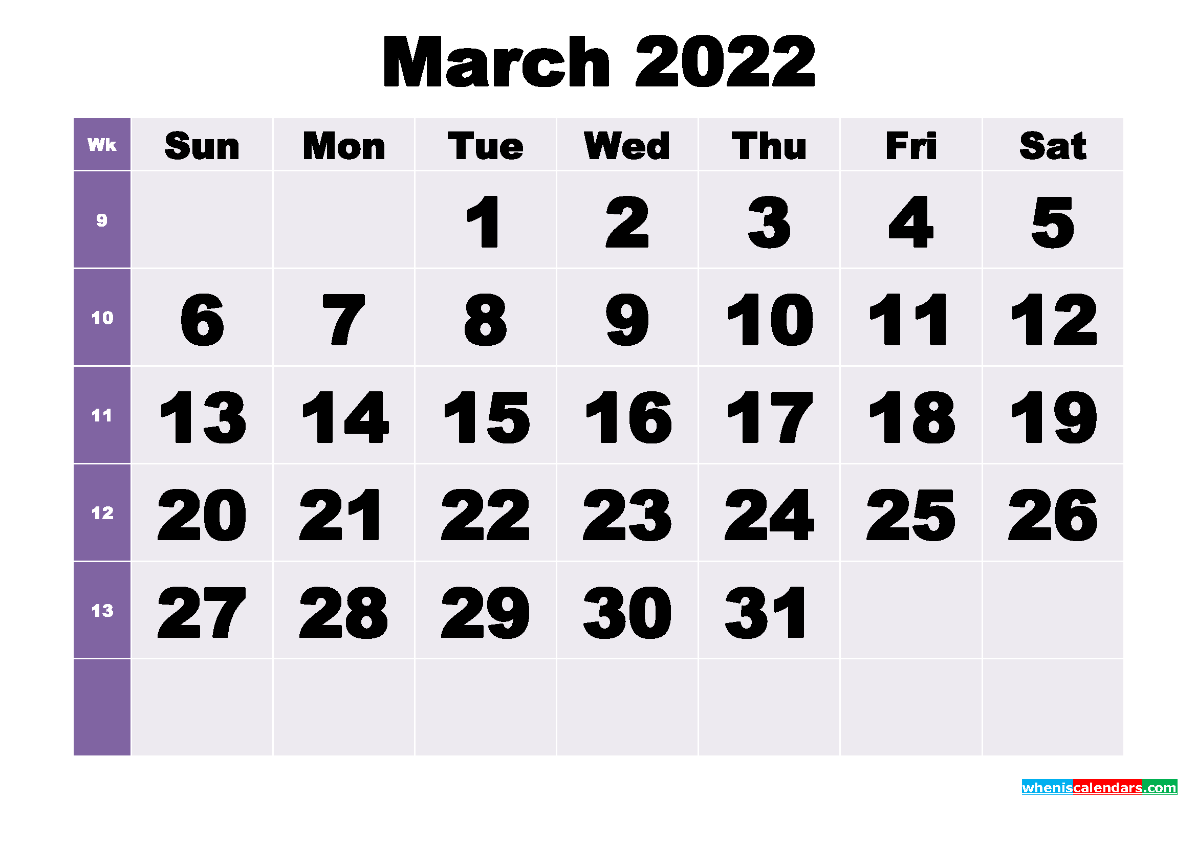 Free March 2022 Printable Monthly Calendar Template