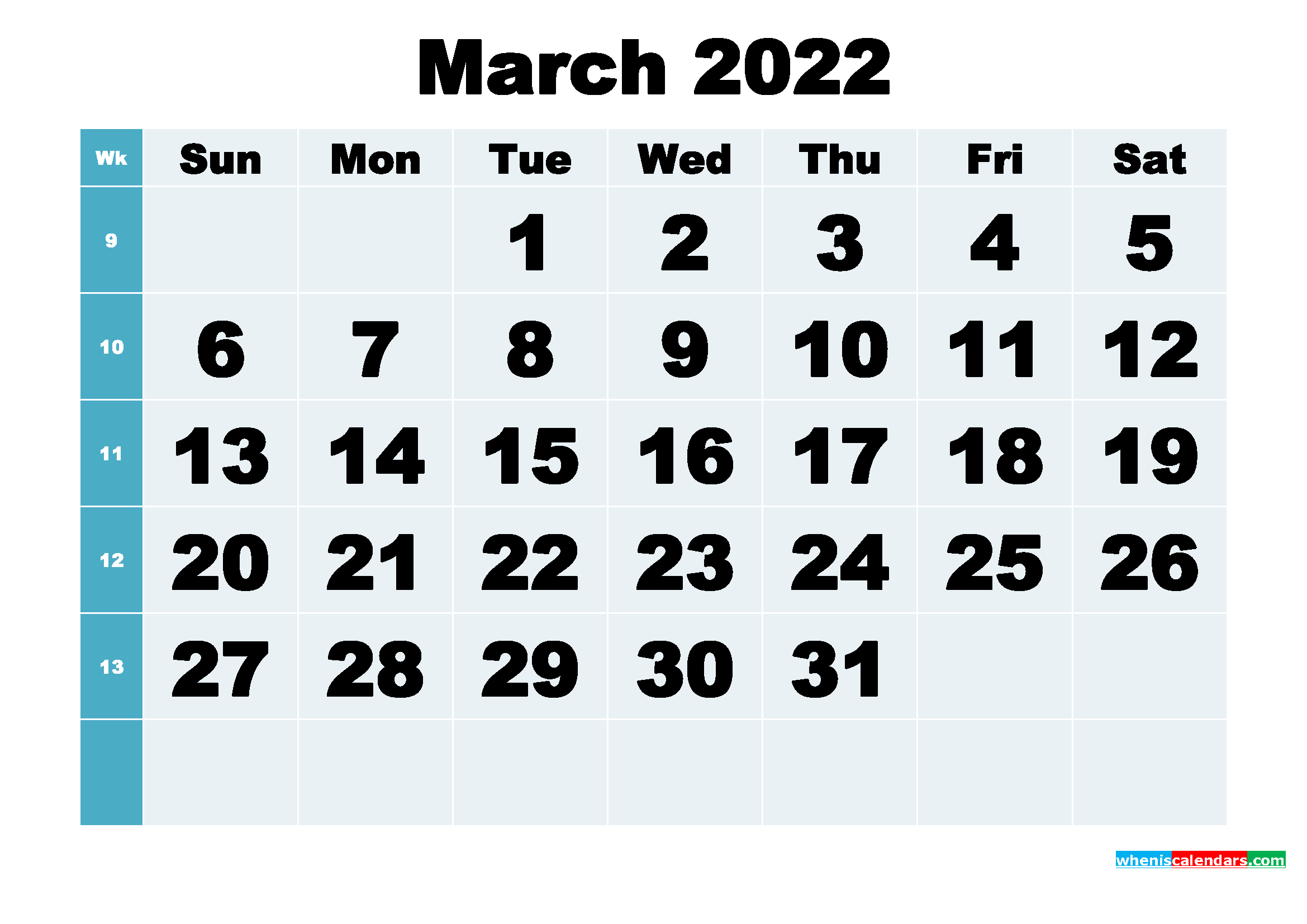 Free Printable March 2022 Calendar Word, PDF, Image