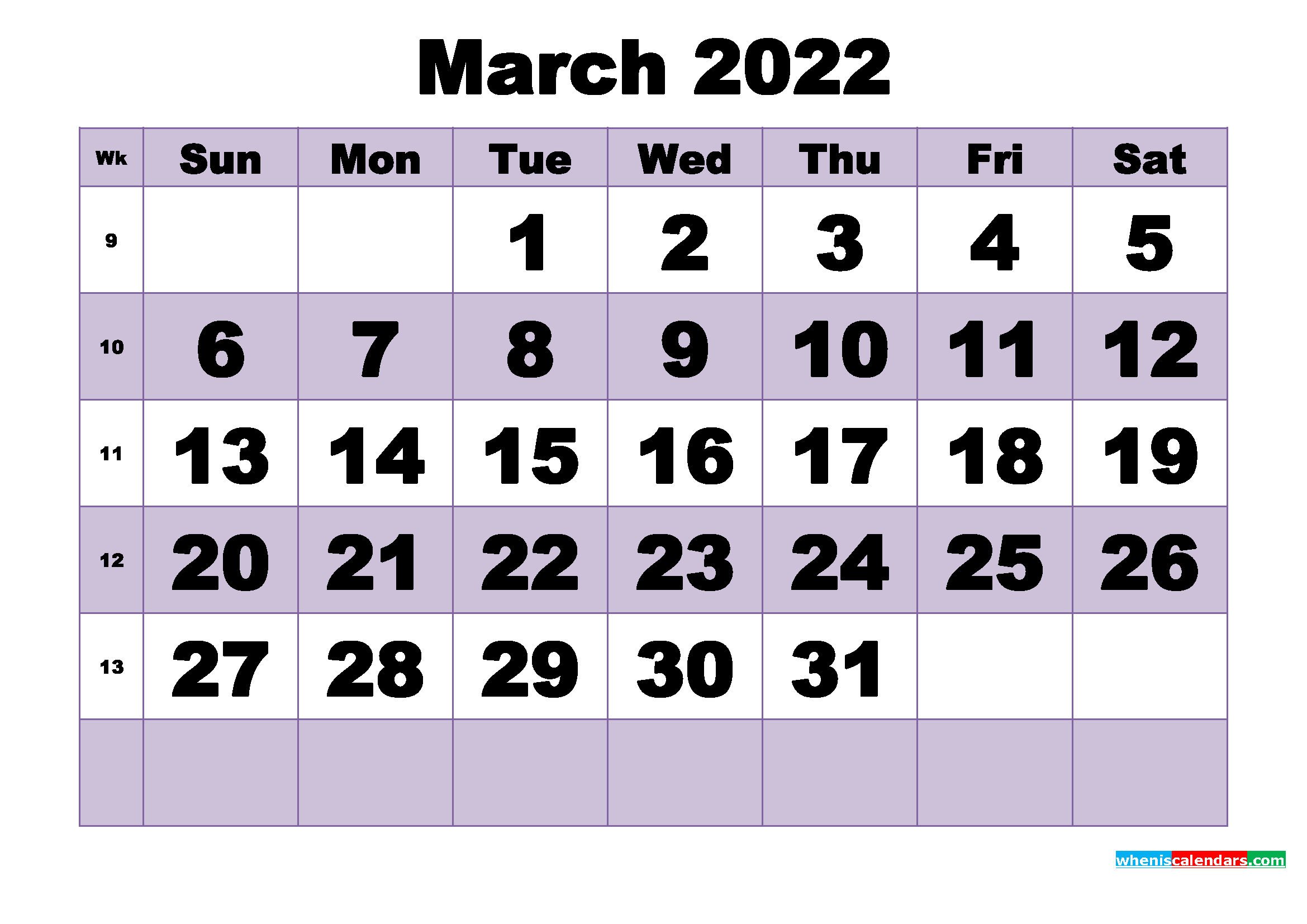 Free March 2022 Printable Monthly Calendar Template