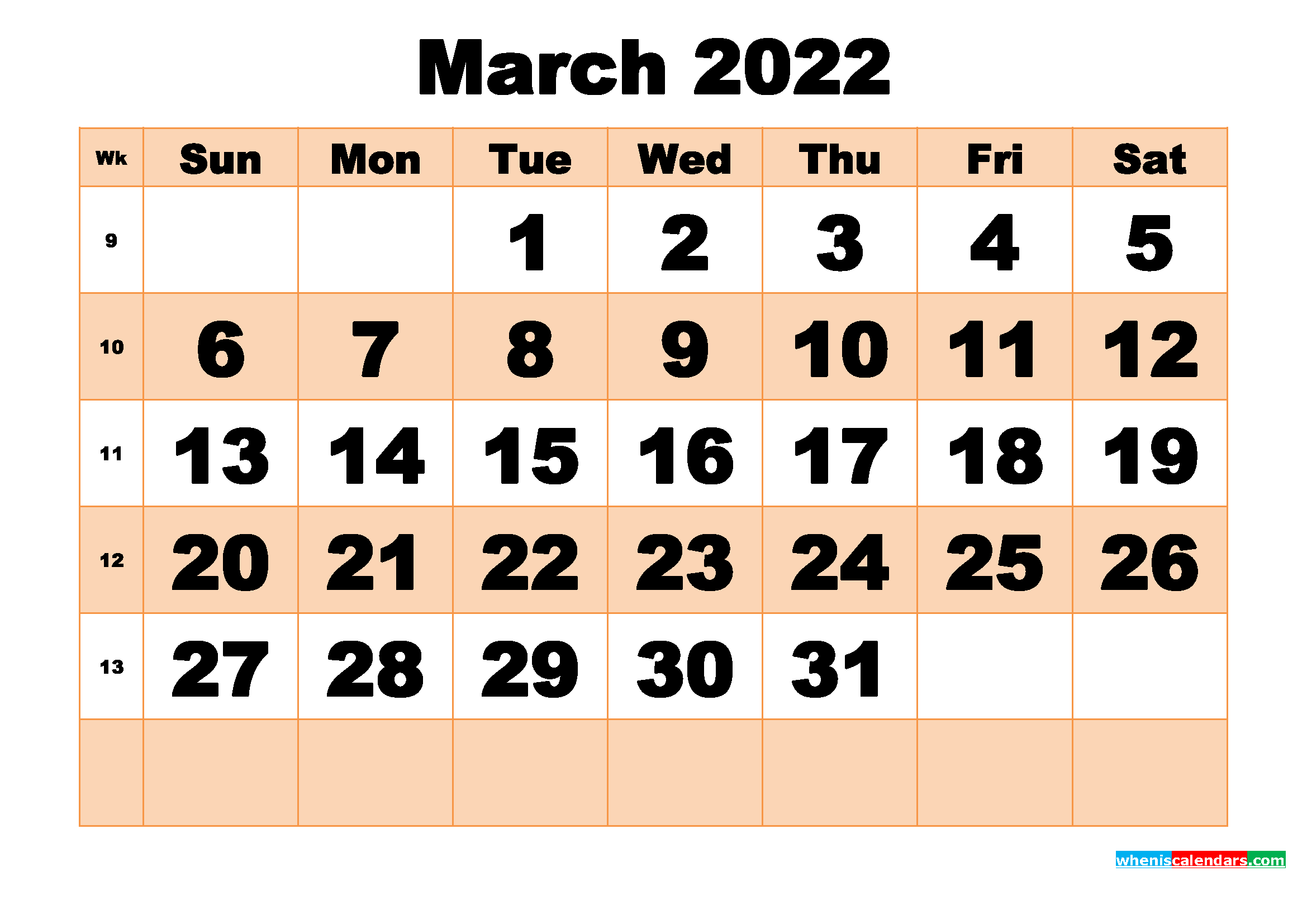 Free Printable March 2022 Calendar Template Word, PDF