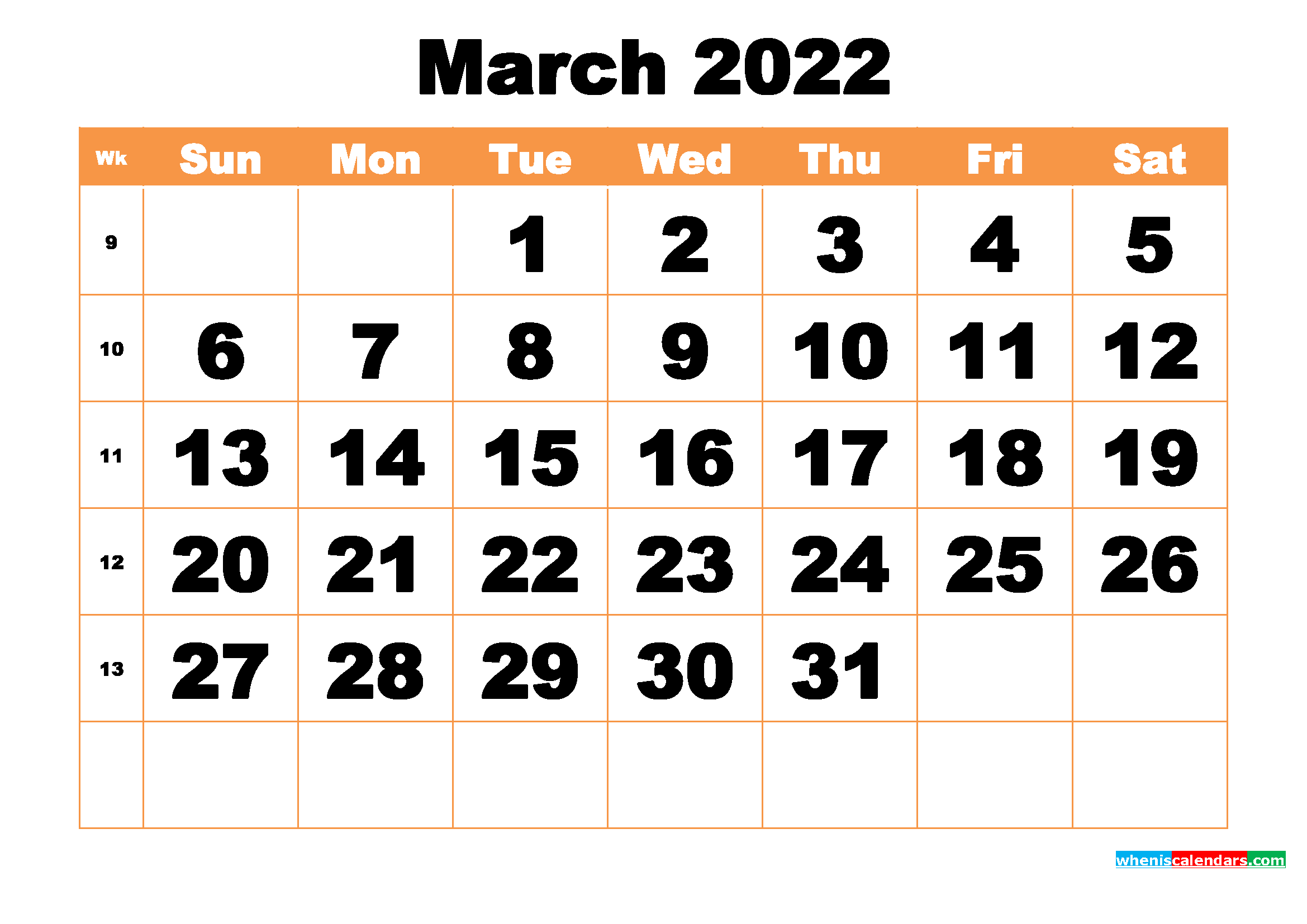 Free Printable March 2022 Calendar Word, PDF, Image