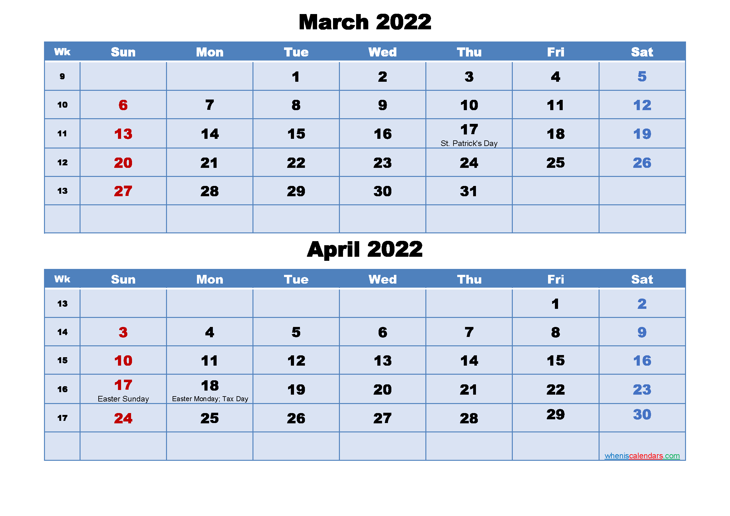 March April Calendar 2022 March And April 2022 Calendar With Holidays