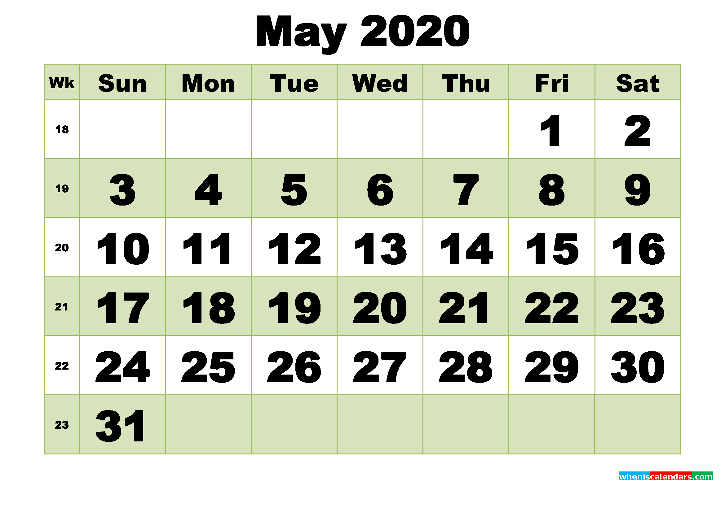 May 2020 Printable Calendar Template